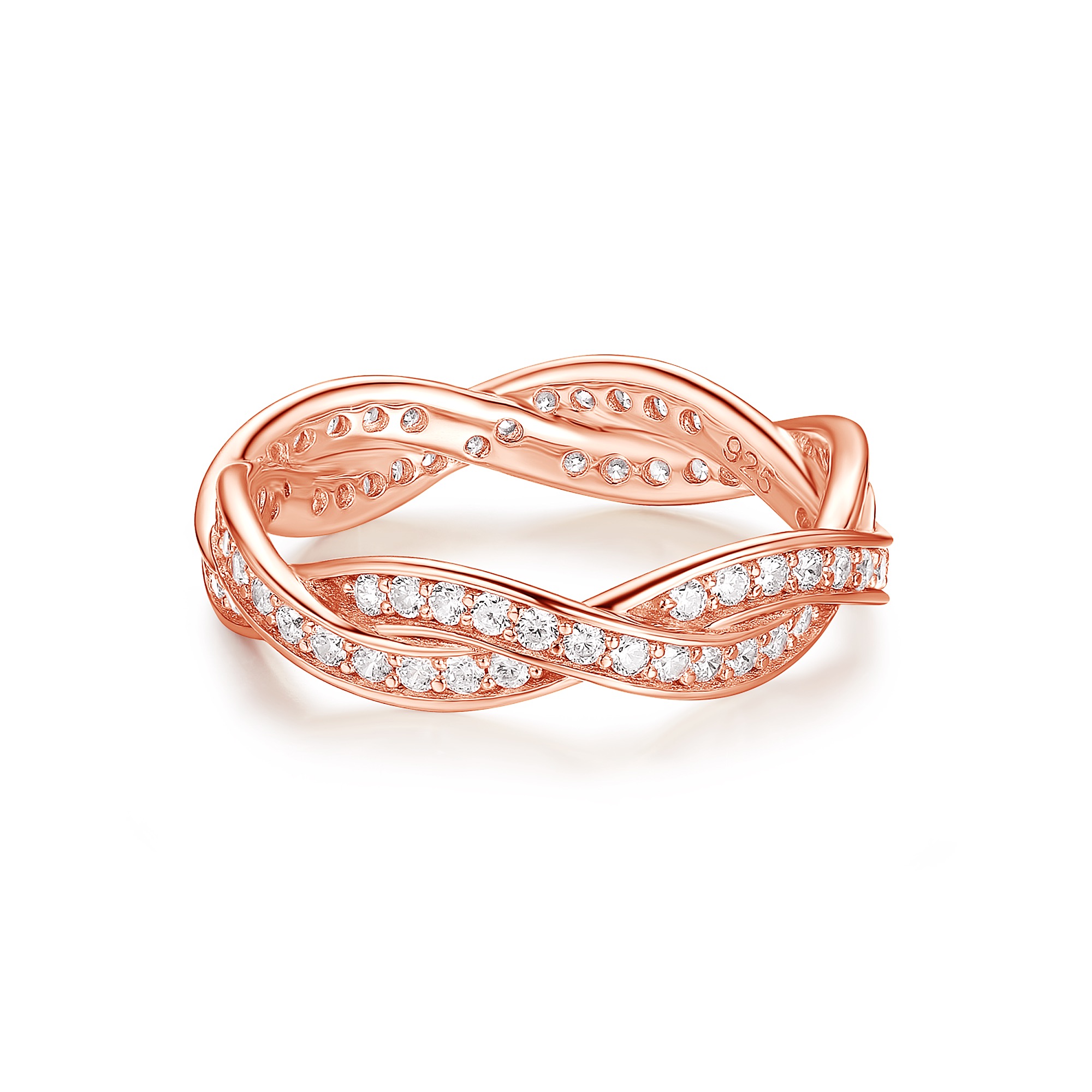 Love Eternal Braided Pave Zirconia Ring Sterling Silver Rose Gold Plated