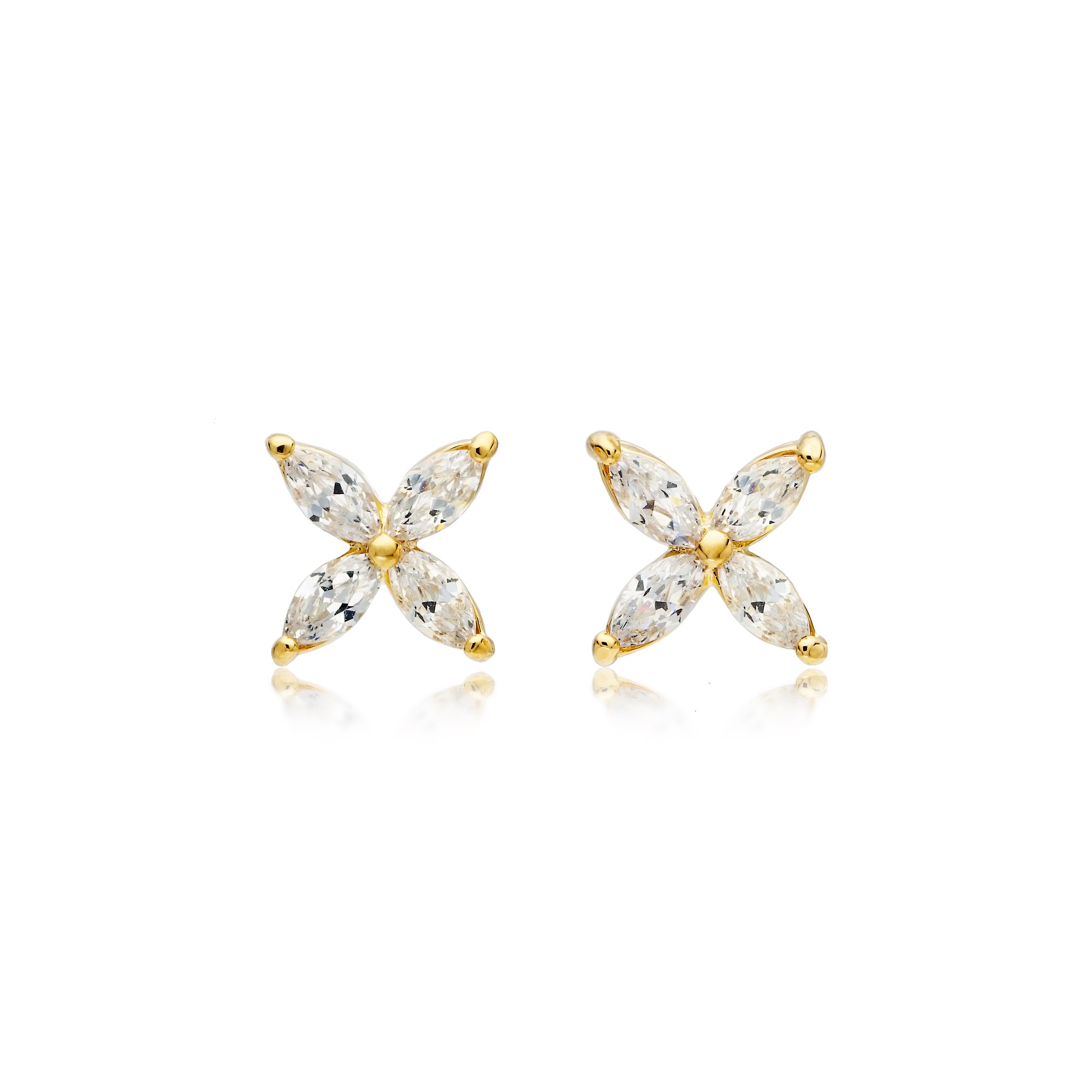 MYJS Victoria Flower Marquise CZ Stud Earrings Gold Plated Bridal Gift