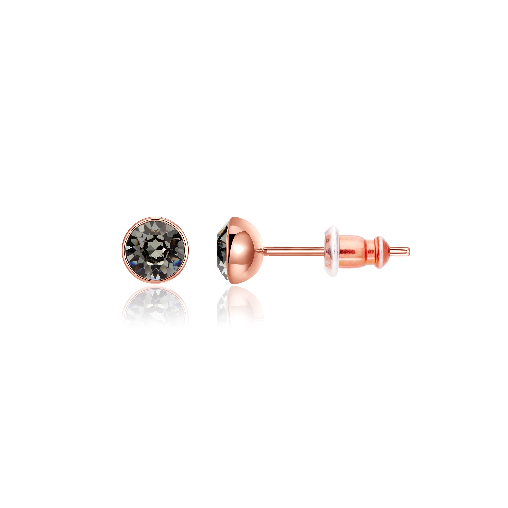 Signature Stud Earrings with Carat Swarovski Black Diamond Crystals 3 Sizes Rose Gold Plated