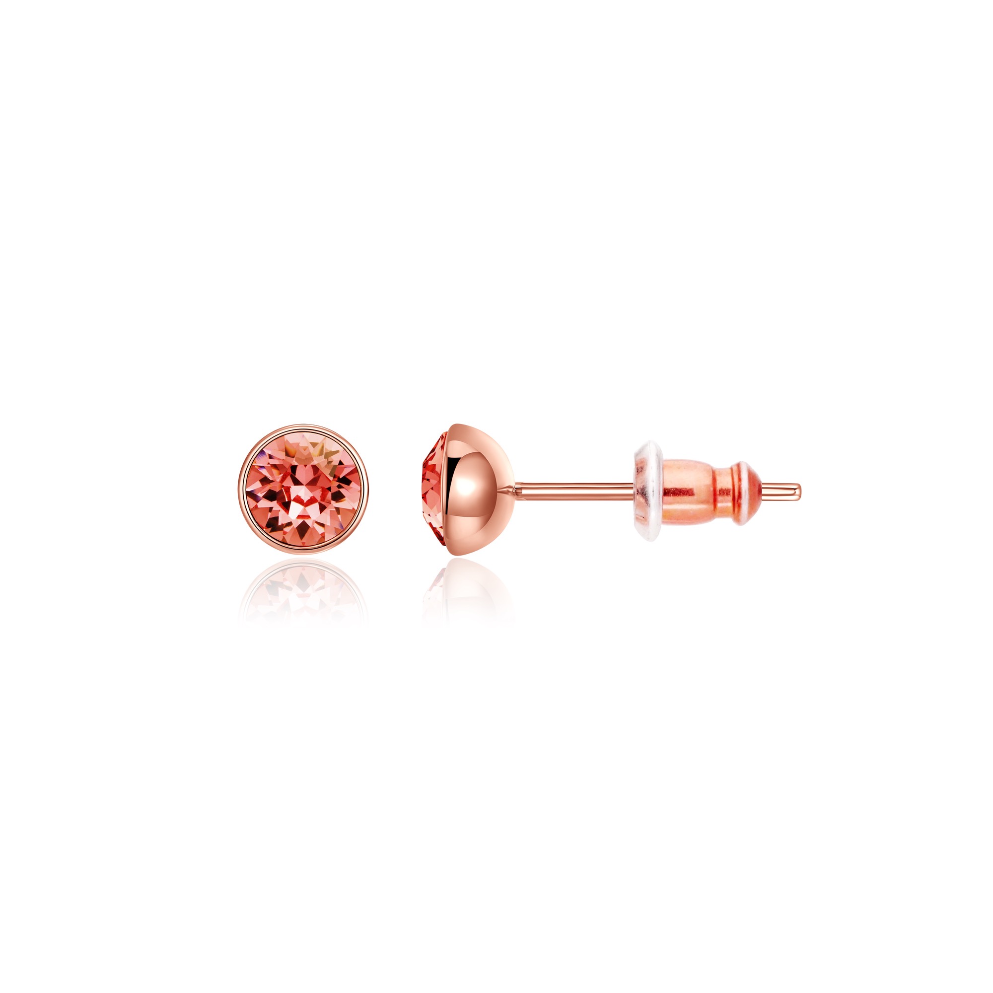 Signature Stud Earrings with Carat Padparadscha Swarovski Crystals 3 Sizes Rose Gold Plated