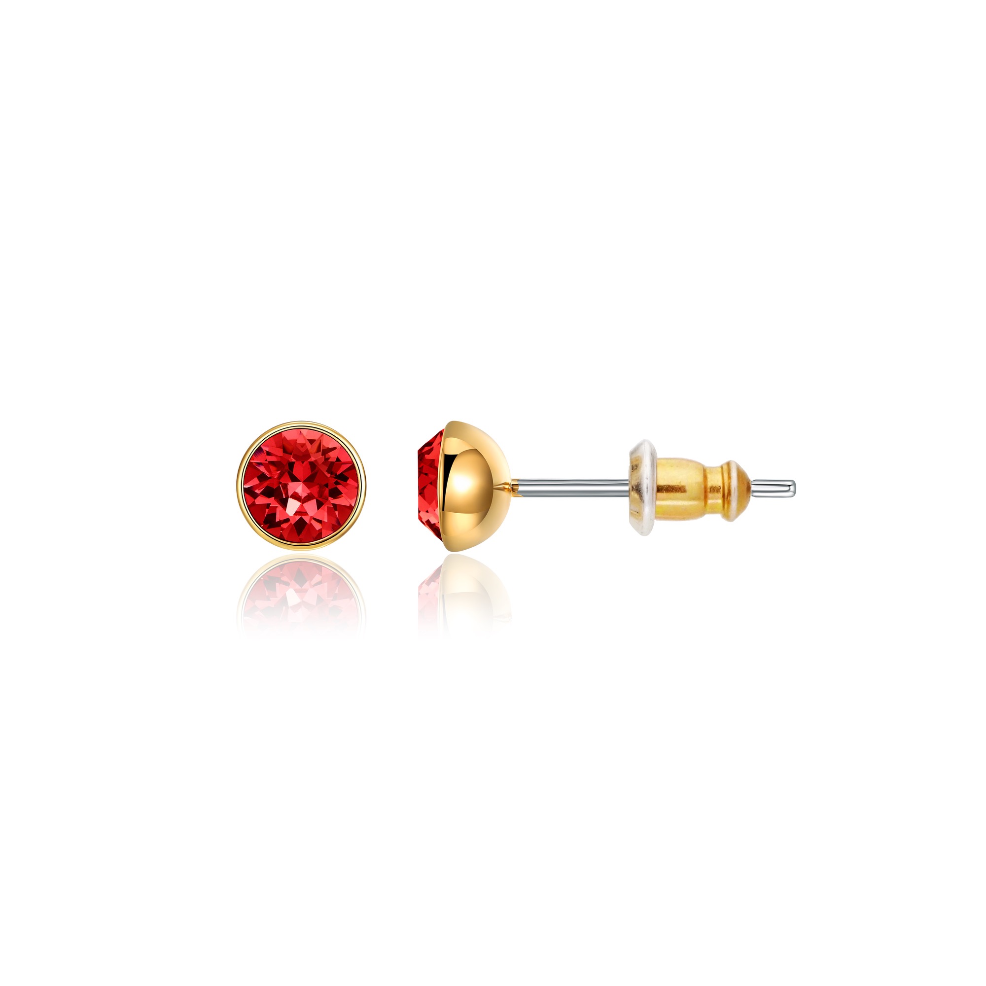Signature Stud Earrings with Carat Light Siam Swarovski Crystals 3 Sizes Gold Plated
