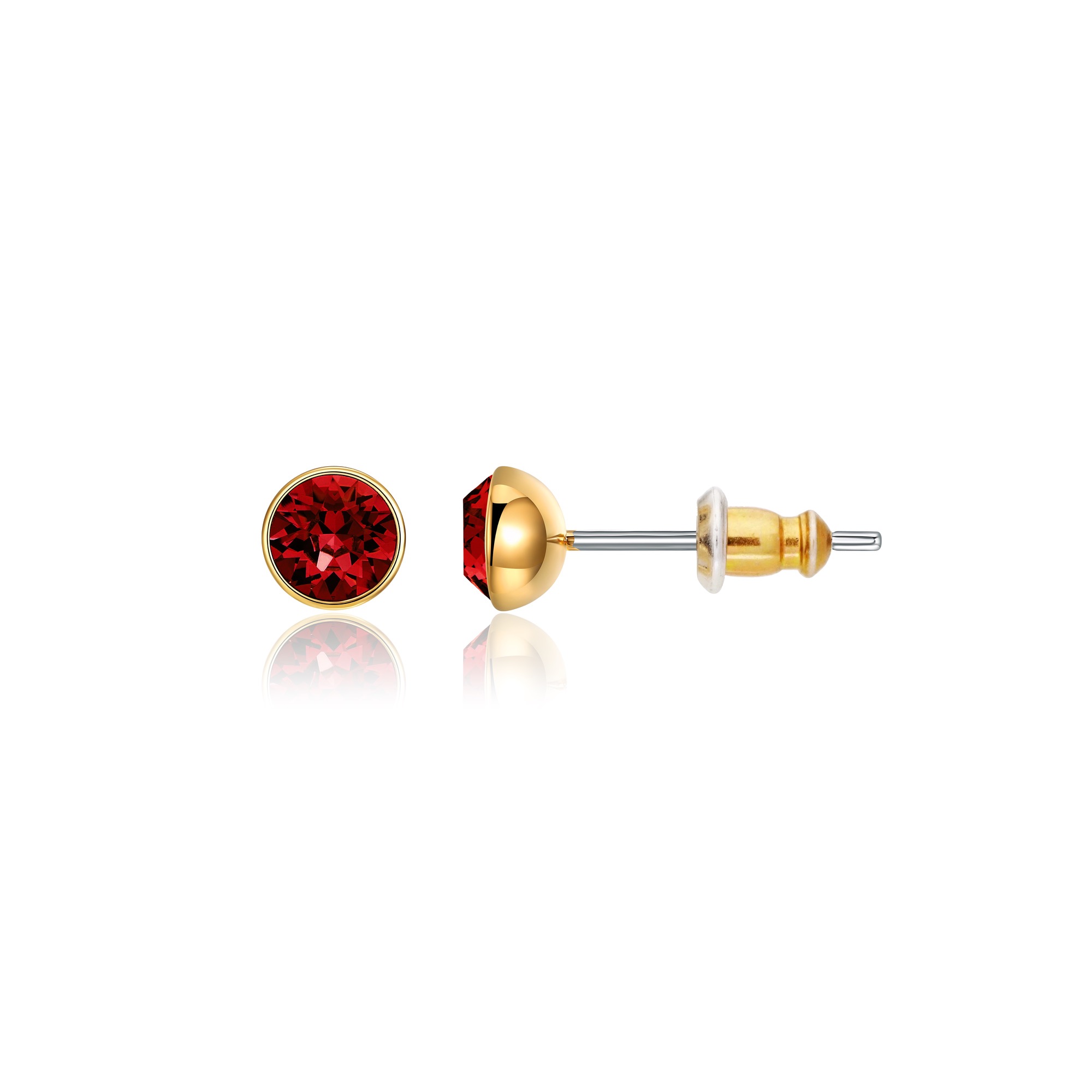 Signature Stud Earrings with Carat Ruby Swarovski Crystals 3 Sizes Gold Plated