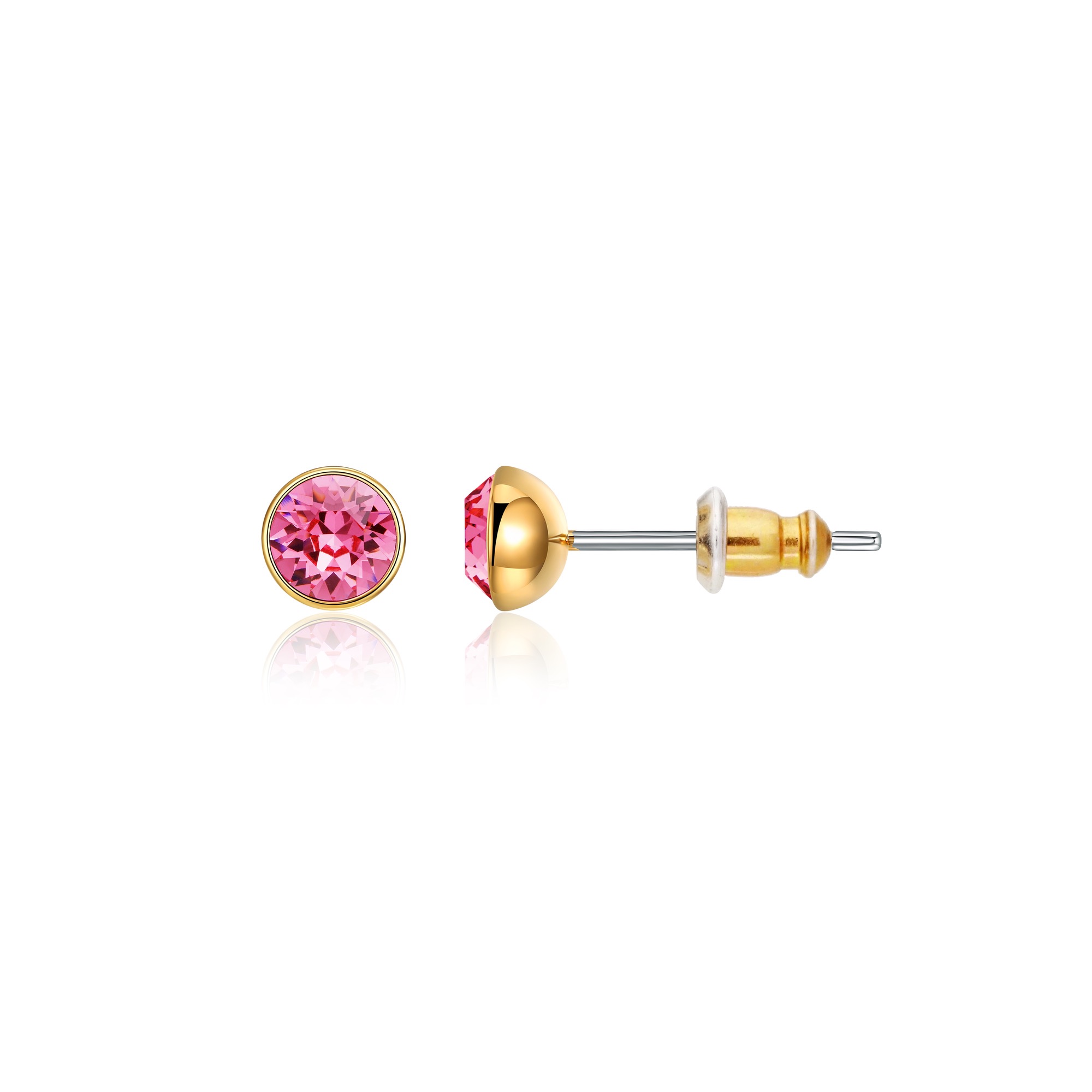Signature Stud Earrings with Carat Rose Swarovski Crystals 3 Sizes Gold Plated