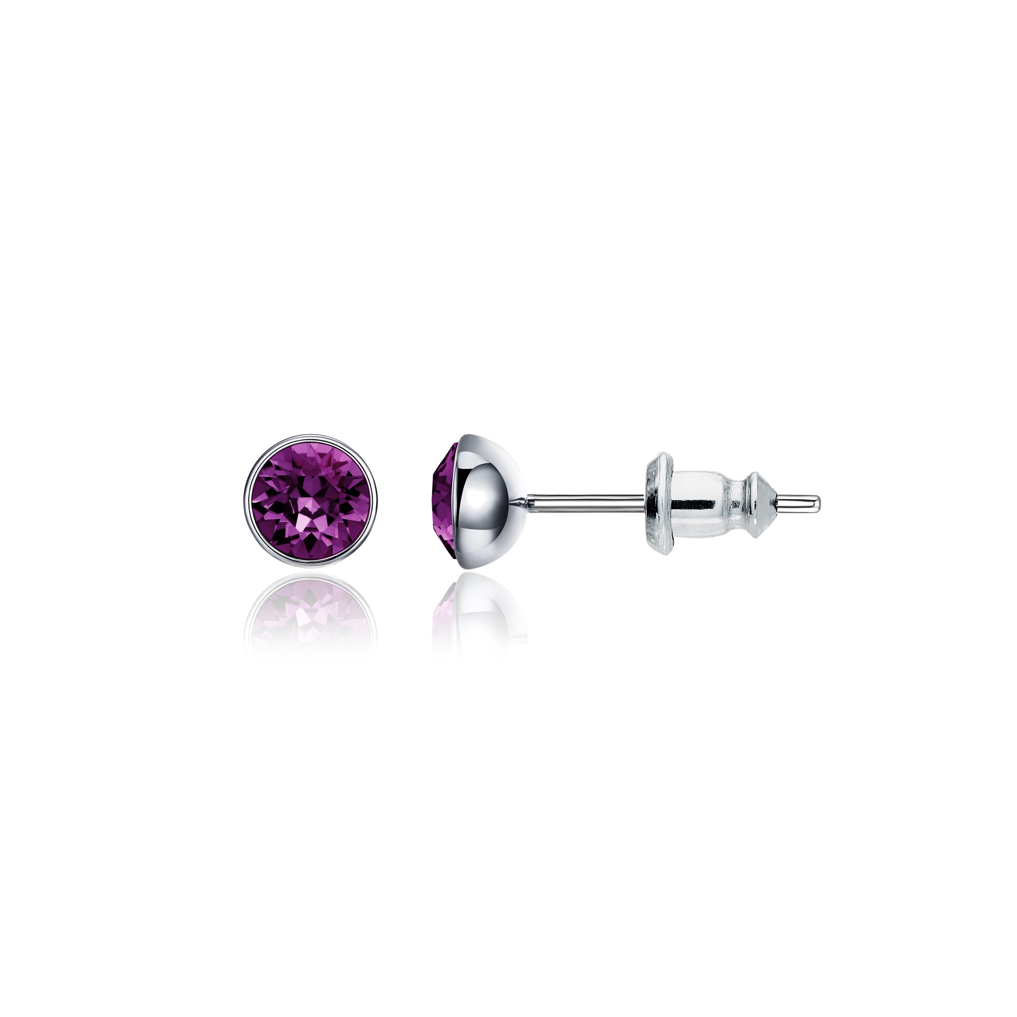 Signature Stud Earrings with Carat Amethyst Swarovski Crystals 3 Sizes Rhodium Plated