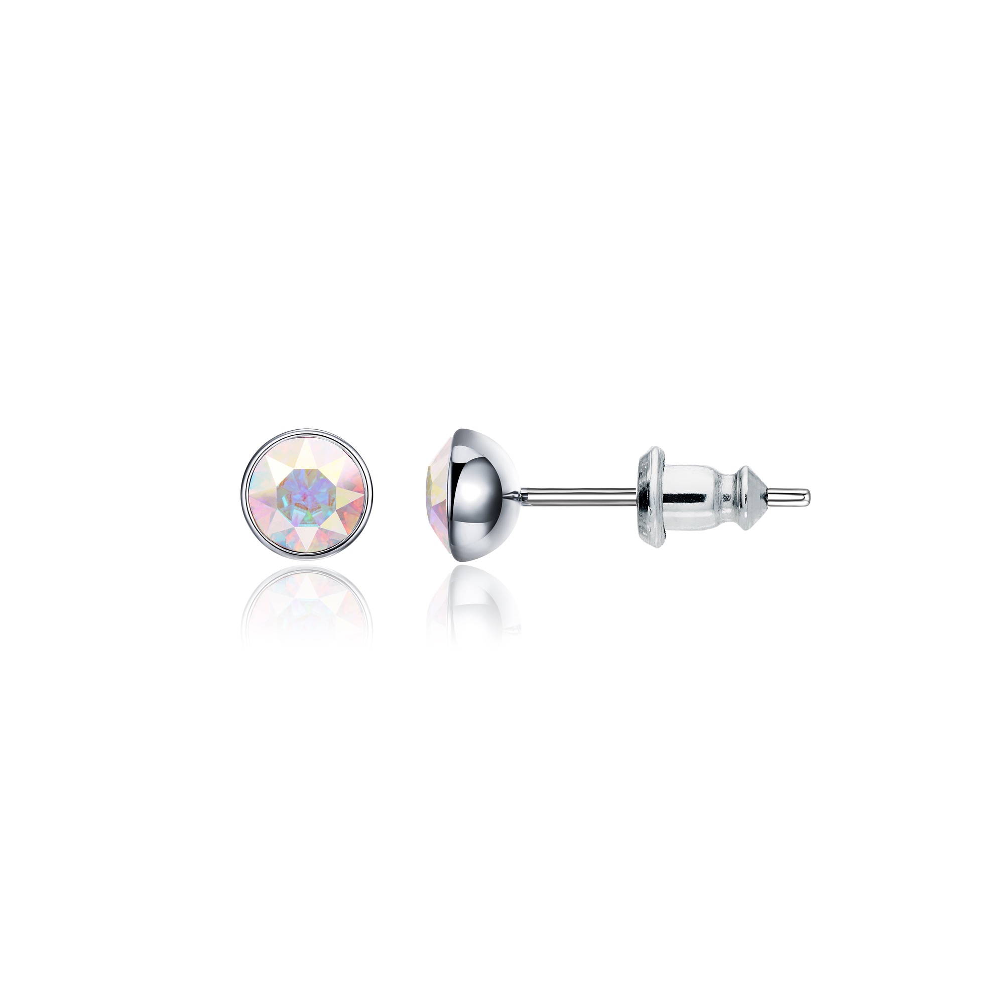 Signature Stud Earrings with Carat Aurore Boreale Swarovski Crystals 3 Sizes Rhodium Plated