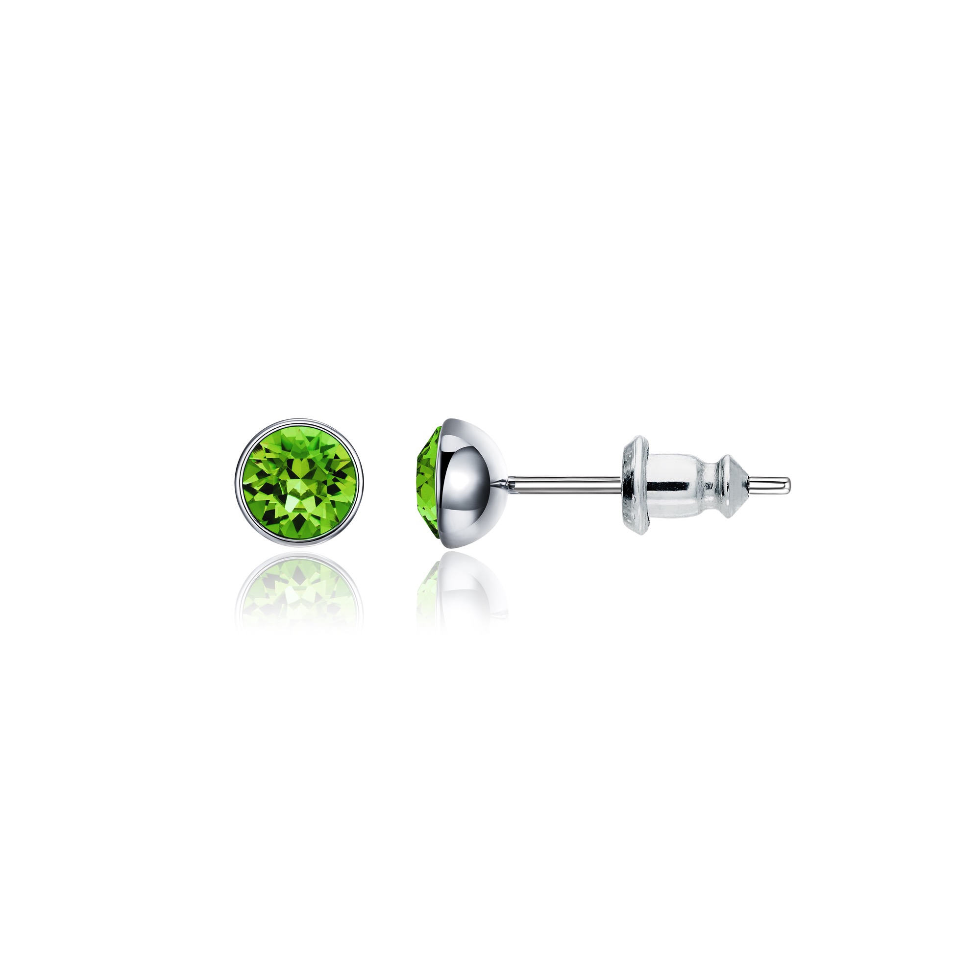 Signature Stud Earrings with Carat Fern Green Swarovski Crystals 3 Sizes Rhodium Plated