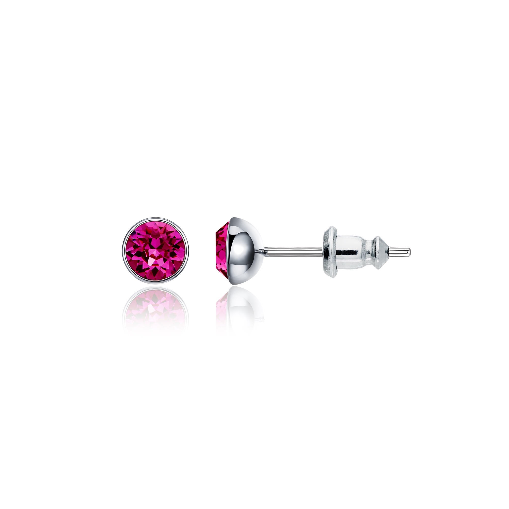 Signature Stud Earrings with Carat Fuchsia Swarovski Crystals 3 Sizes Rhodium Plated