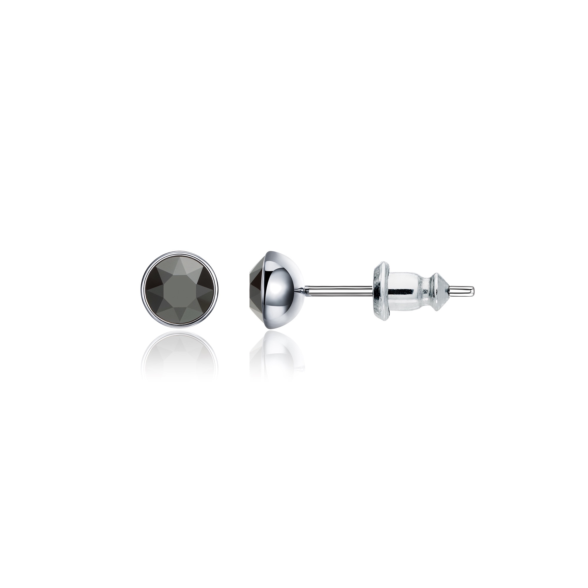Signature Stud Earrings with Carat Jet Hematite Swarovski Crystals 3 Sizes Rhodium Plated