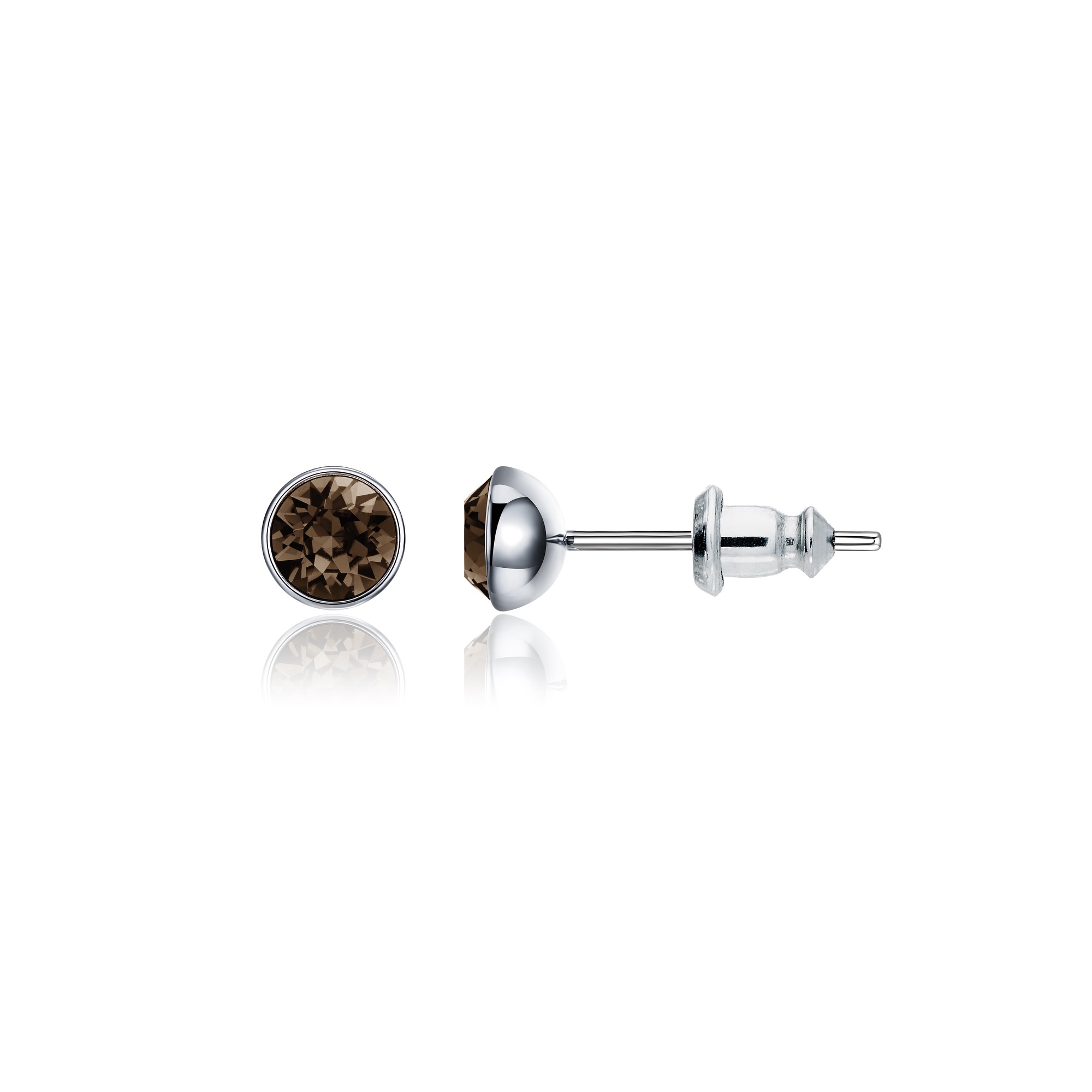 Signature Stud Earrings with Carat Smoky Quartz Swarovski Crystals 3 Sizes Rhodium Plated