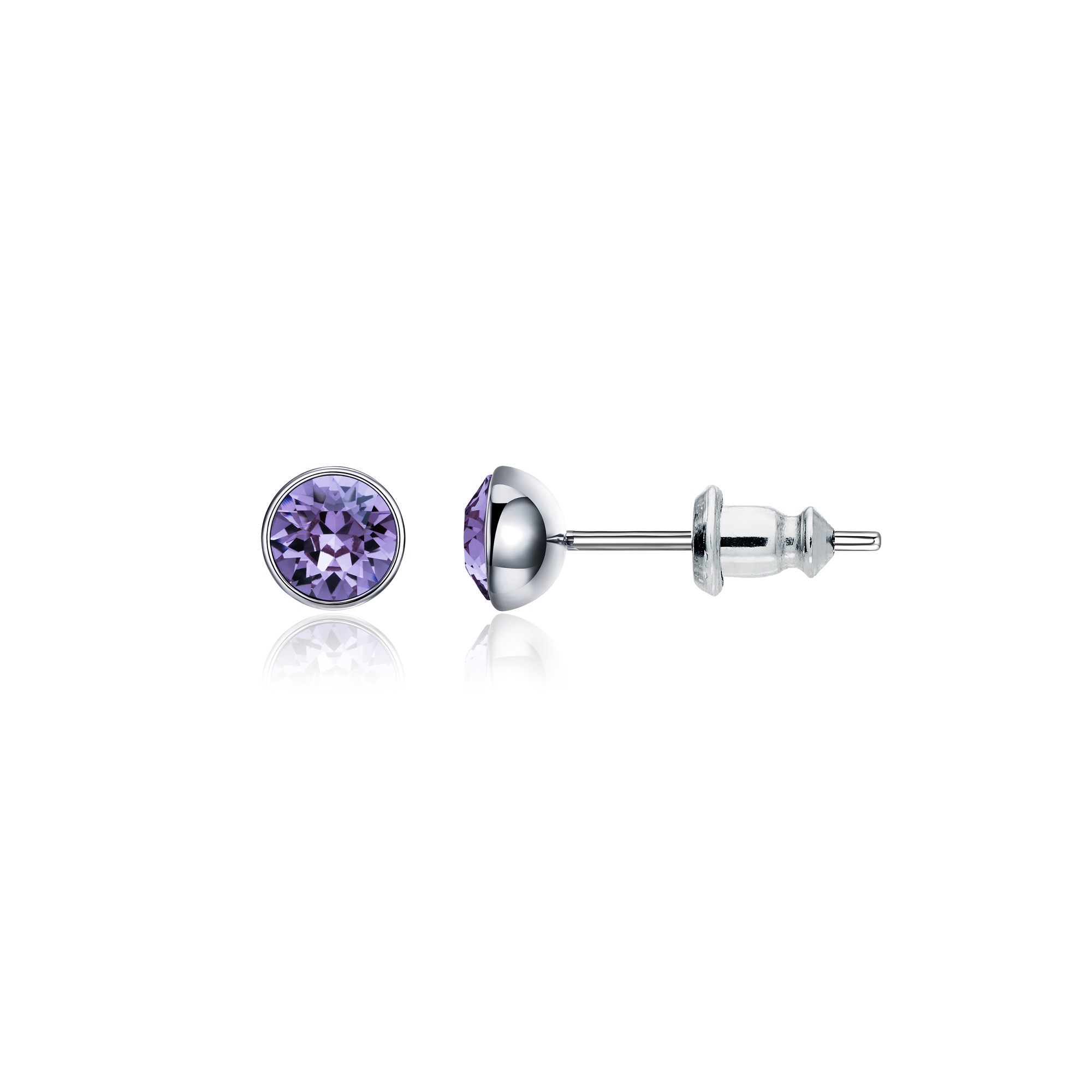 Signature Stud Earrings with Carat Tanzanite Swarovski Crystals 3 Sizes Rhodium Plated