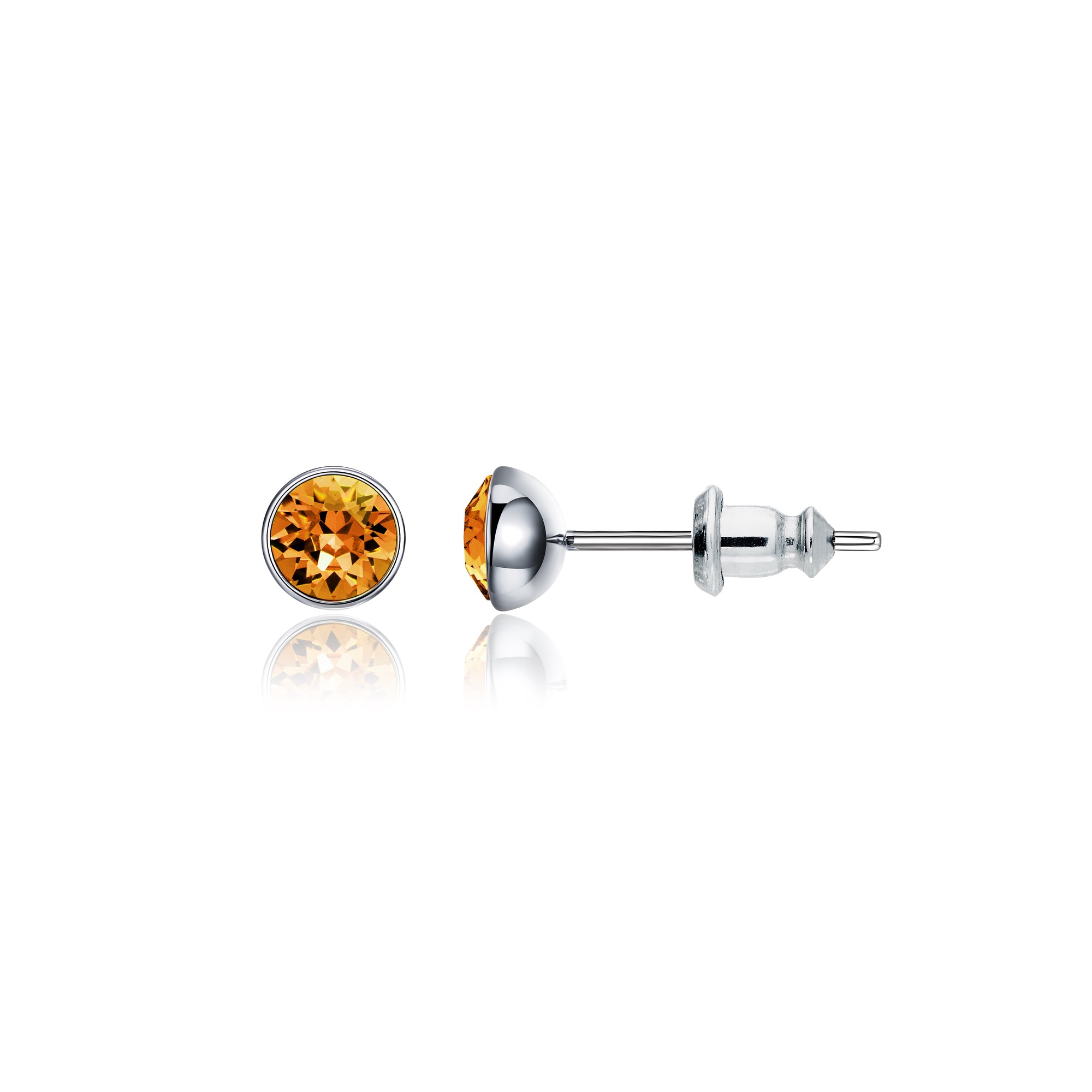 Signature Stud Earrings with Carat Topaz Swarovski Crystals 3 Sizes Rhodium Plated