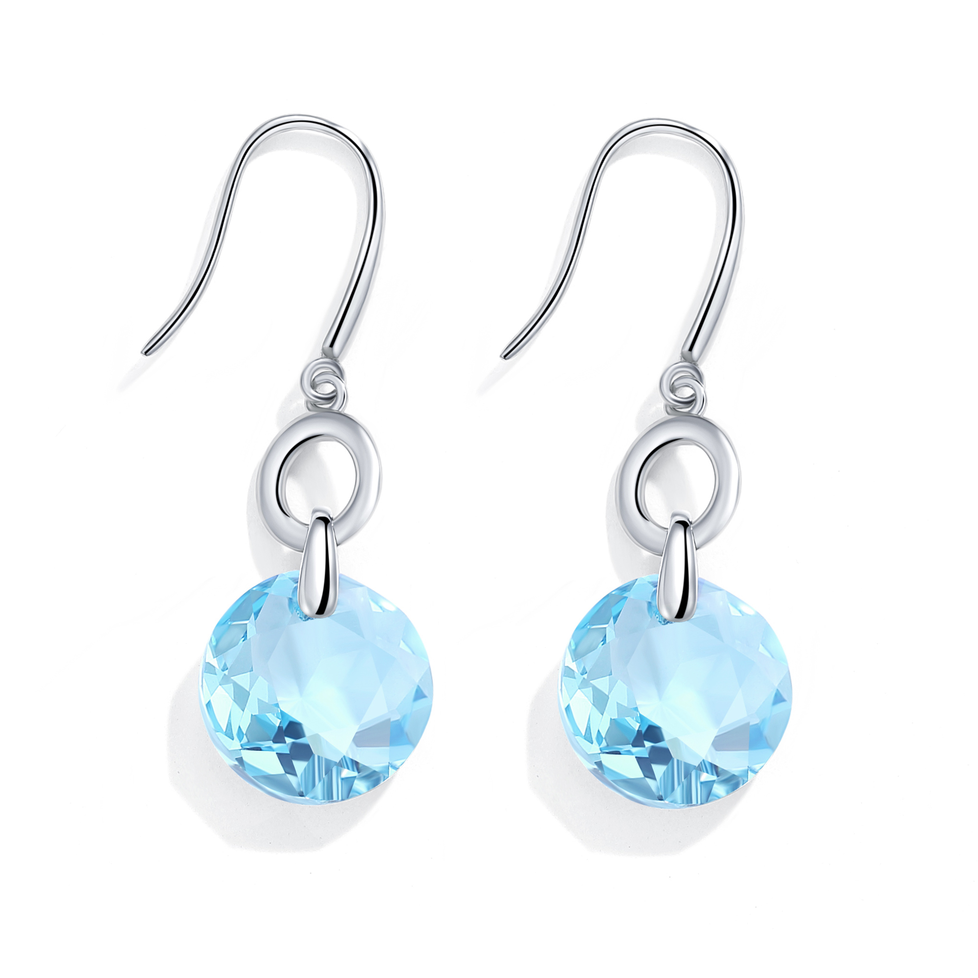 Bella O Drop Earrings with Swarovski Aquamarine Crystals Rhodium Plated