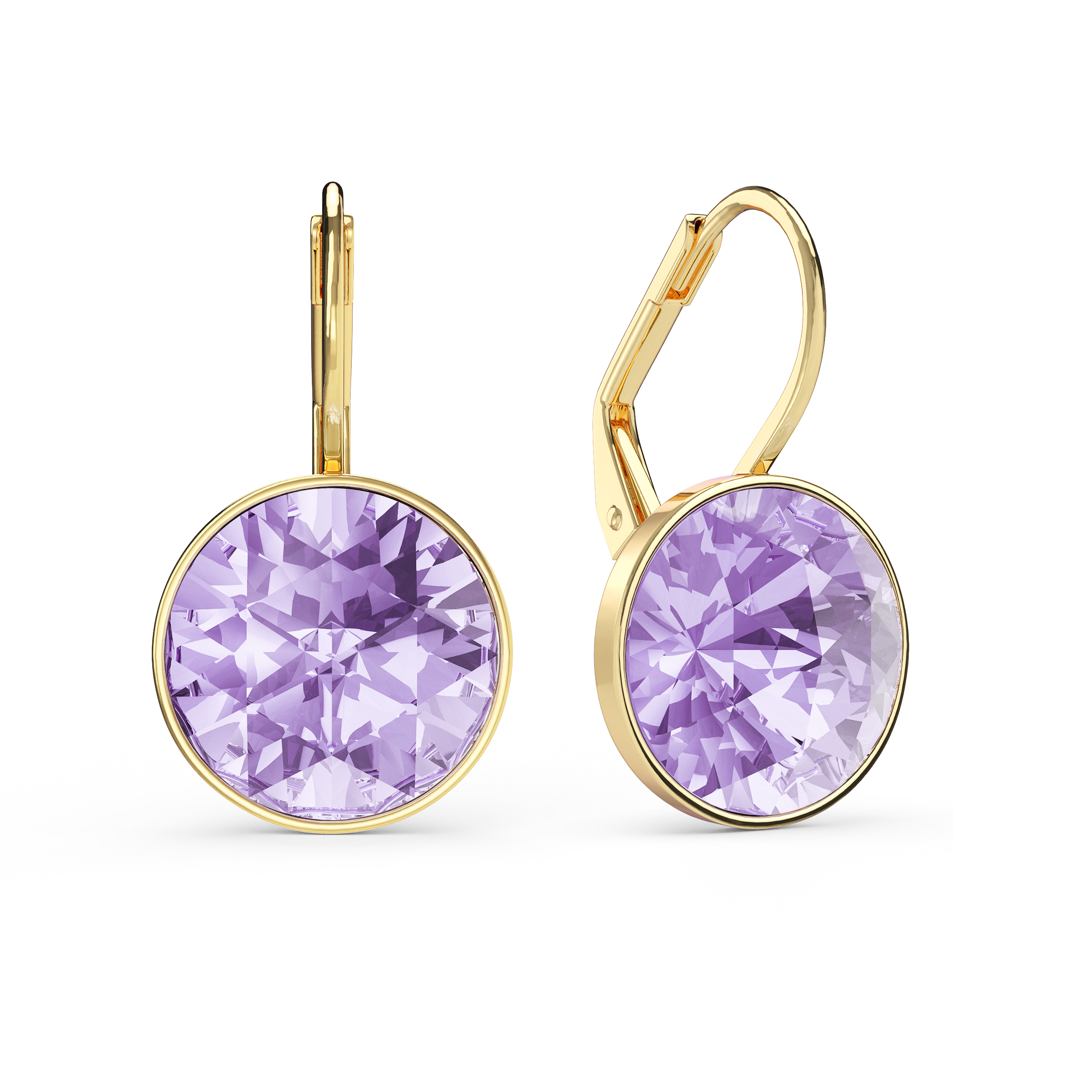 Bella Earrings with 6 Carat Violet Crystals Gold Plated