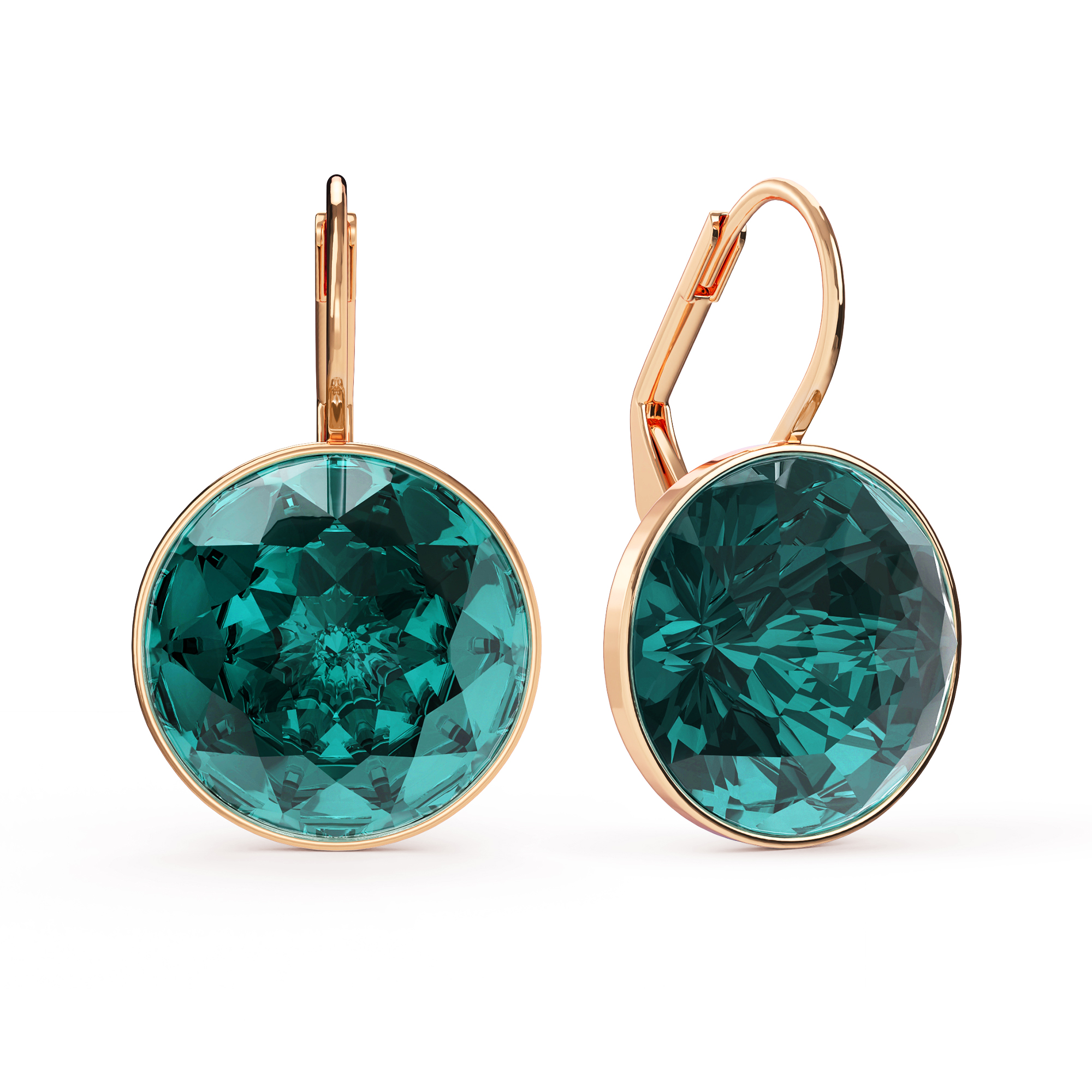 Bella Earrings with 10 Carat Blue Zircon Crystals Rose Gold Plated
