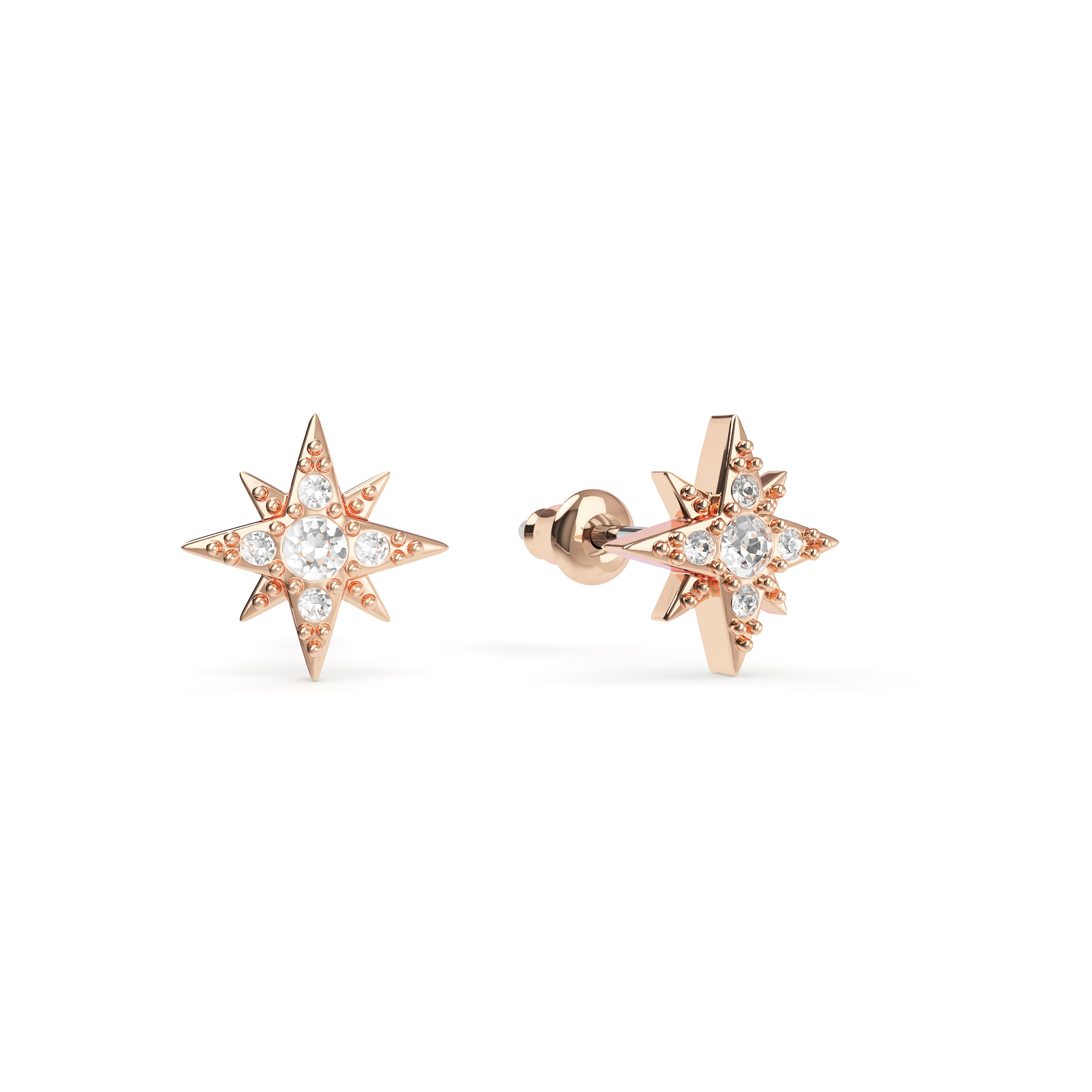 Petite 8 Point Star Stud Earrings Clear Crystals Rose Gold Plated