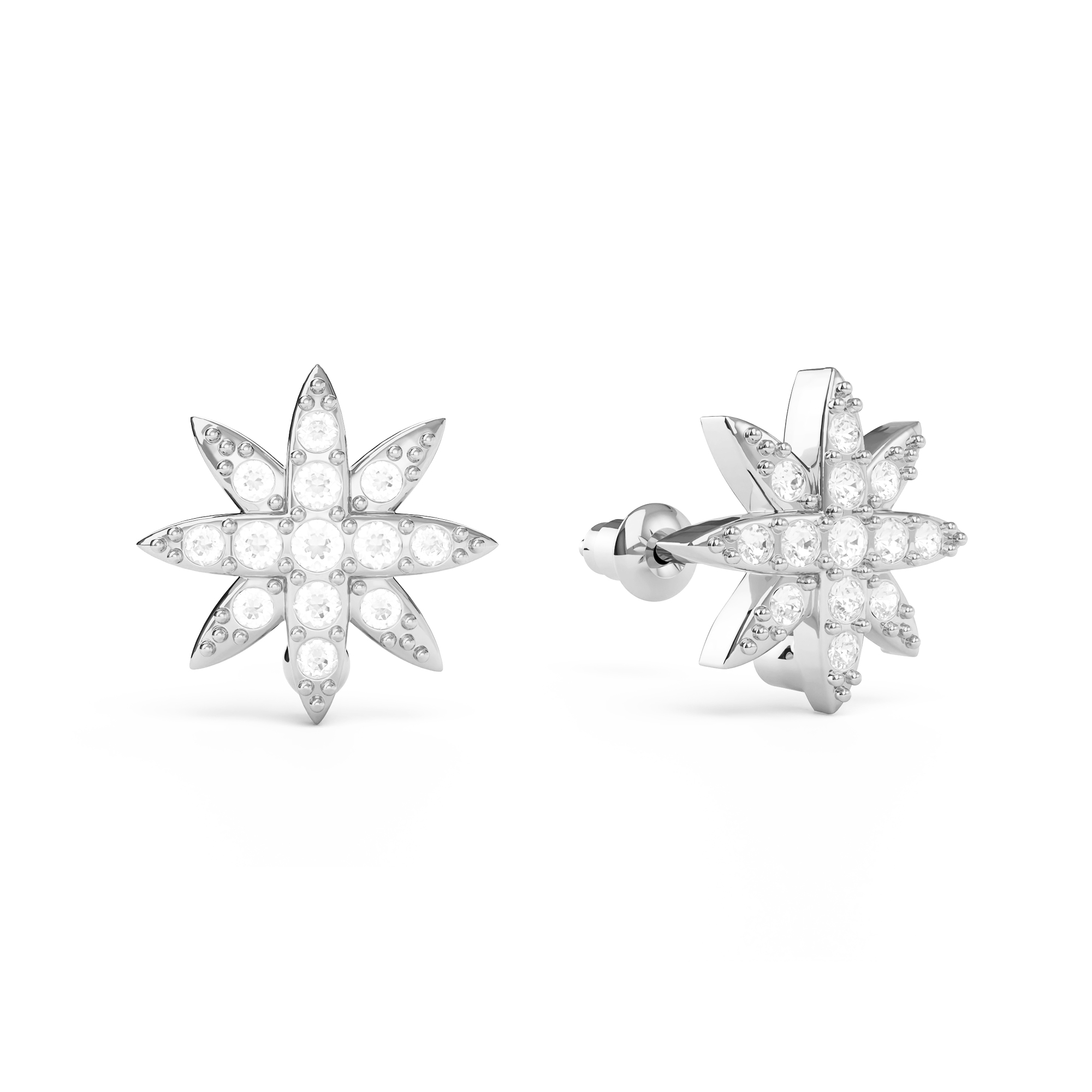 Polaris Star Mix Stud Earrings Clear Crystals Rhodium Plated