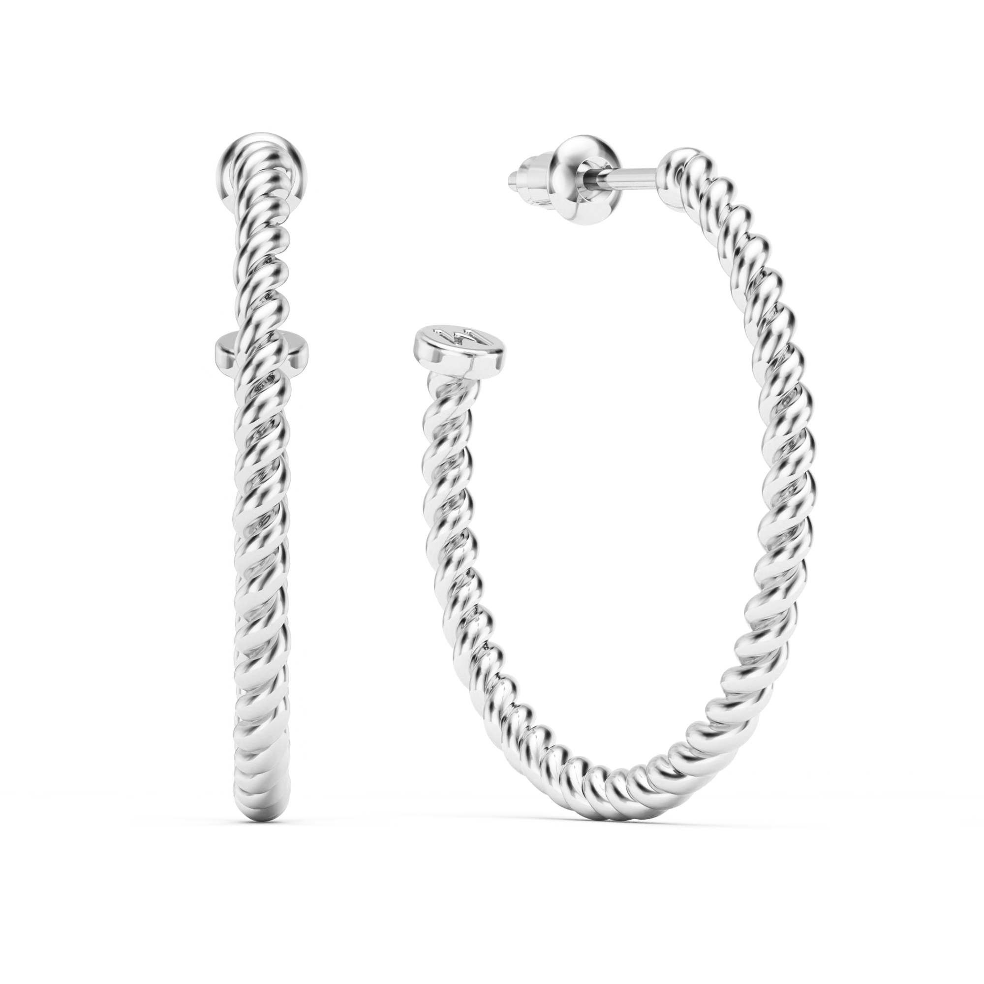 Rope Coil 26mm Mix Hoop Earrings Rhodium Plated