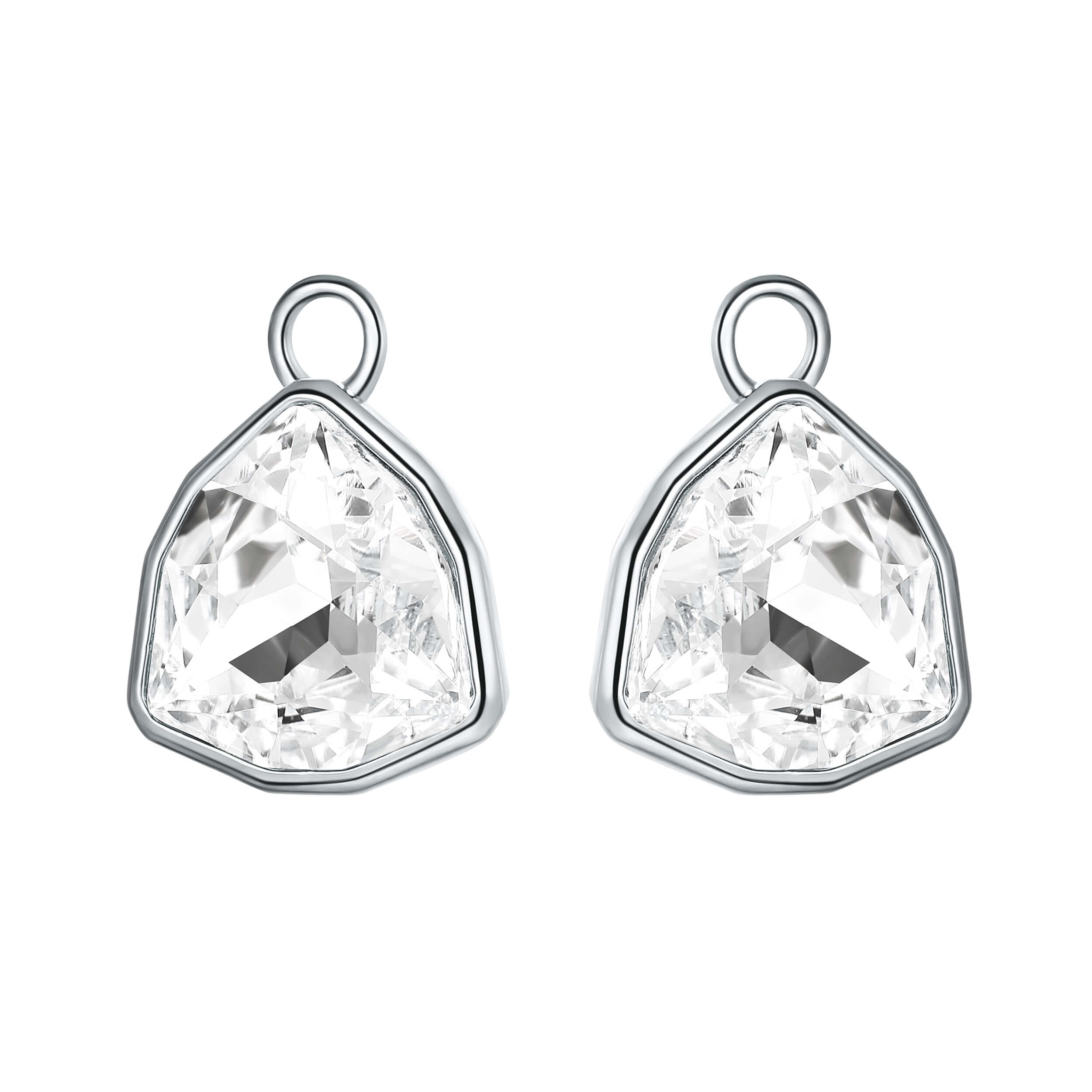 Trillion Statement Mix Hoop Earring Charms with Clear Swarovski Crystals Rhodium Plated