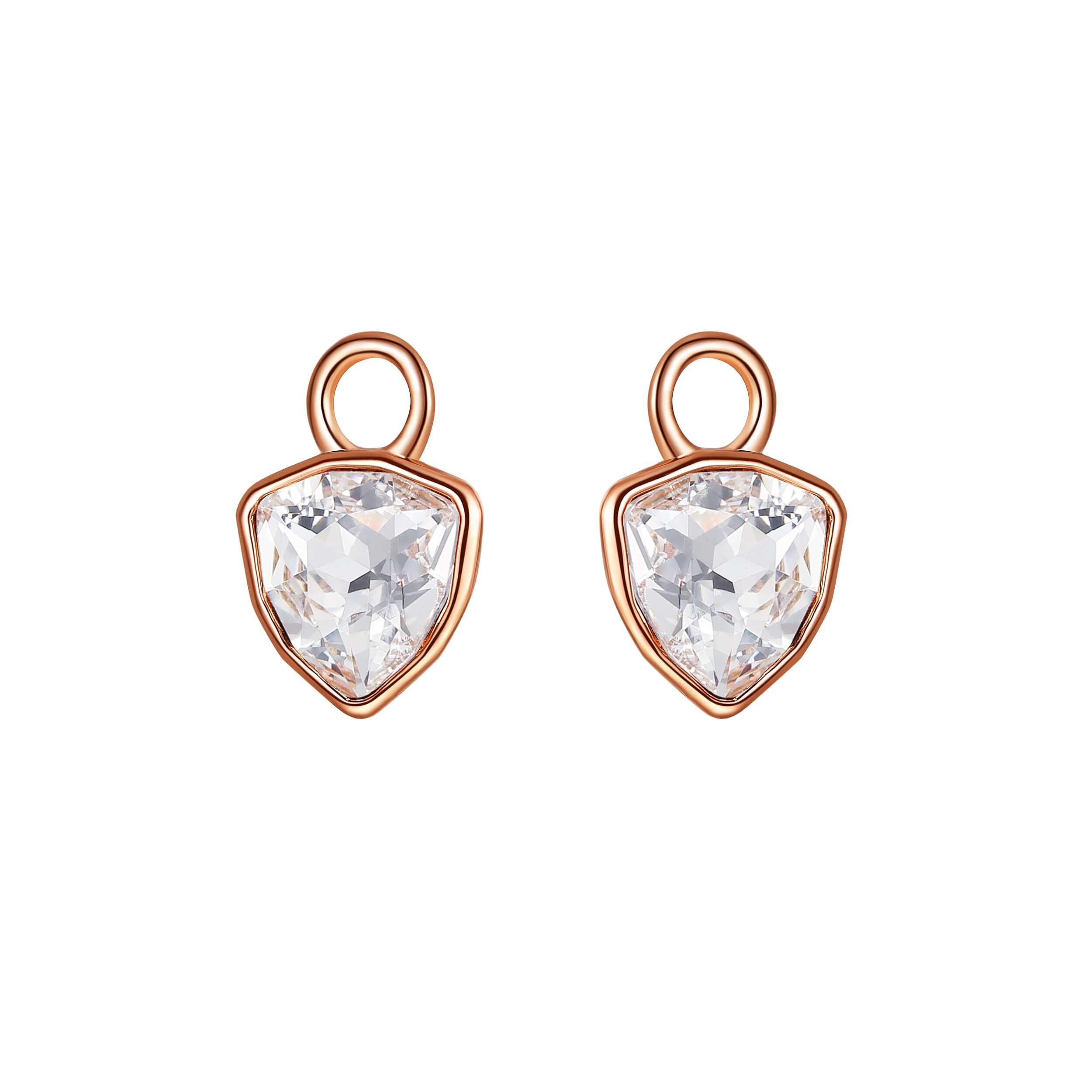 Trillion Mini Mix Hoop Earring Charms with Clear Swarovski Crystals Rose Gold Plated