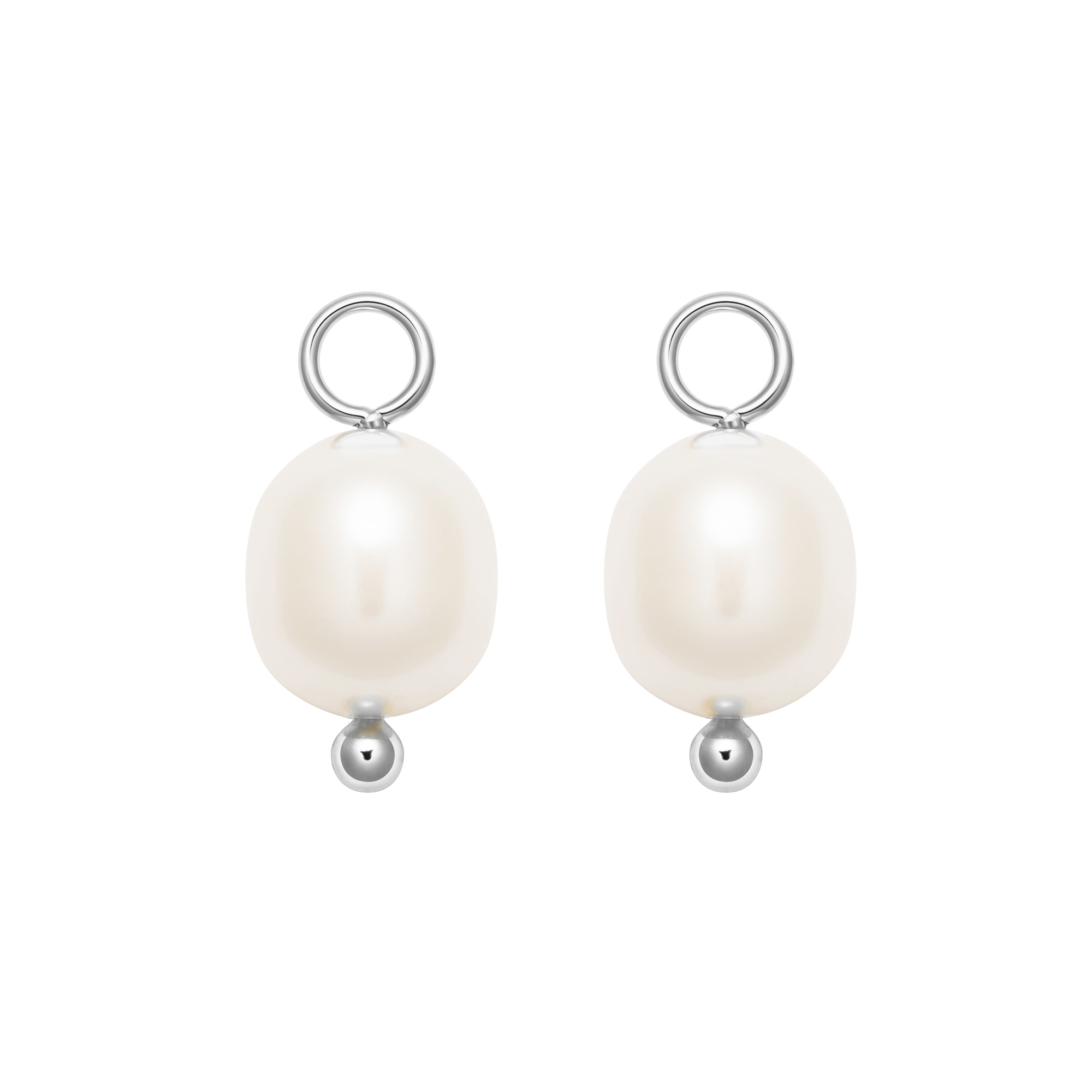 Oval Freshwater Pearl Drop Mix Charm Rhodium Plated
