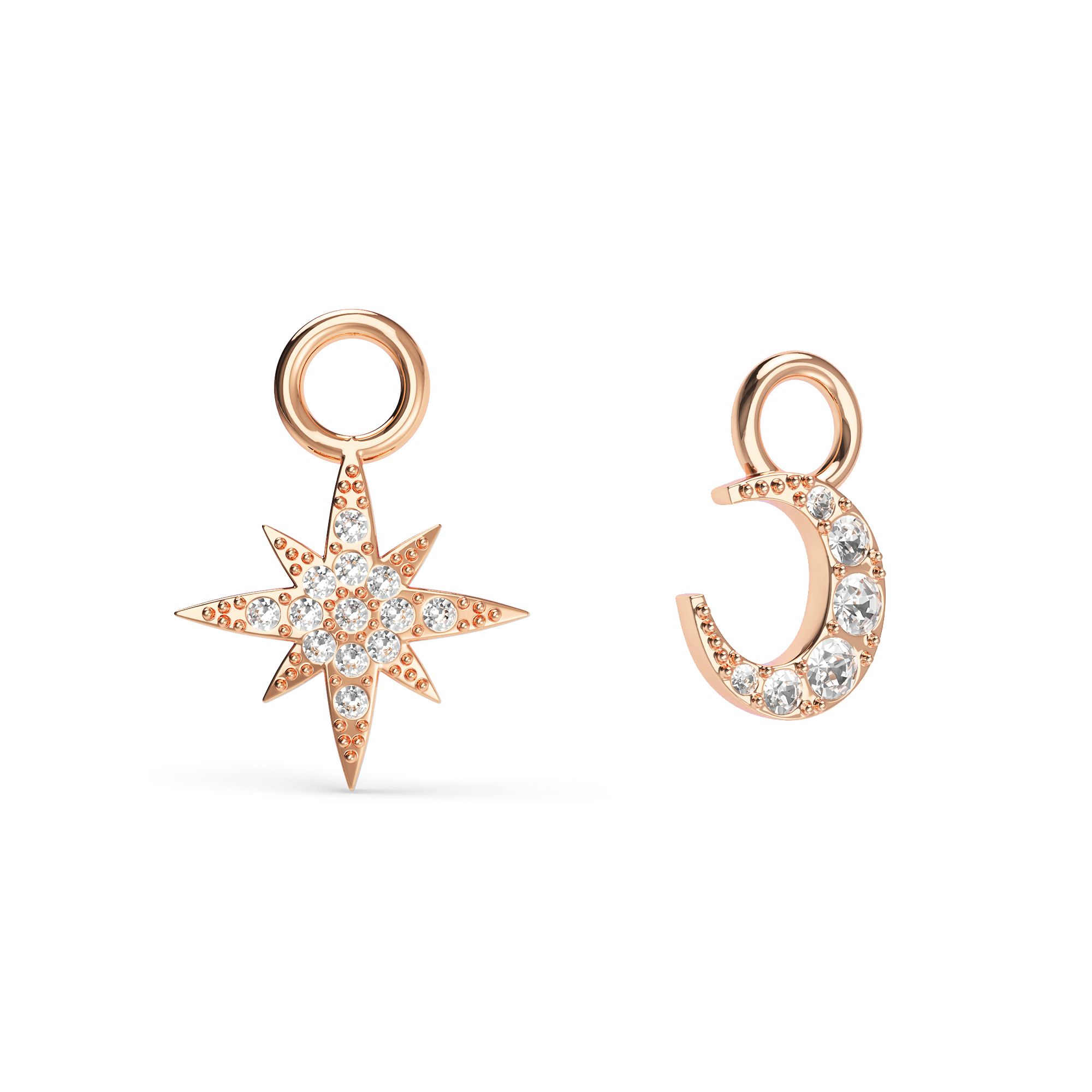 Star and Moon Mix Charms Clear Crystals Rose Gold Plated