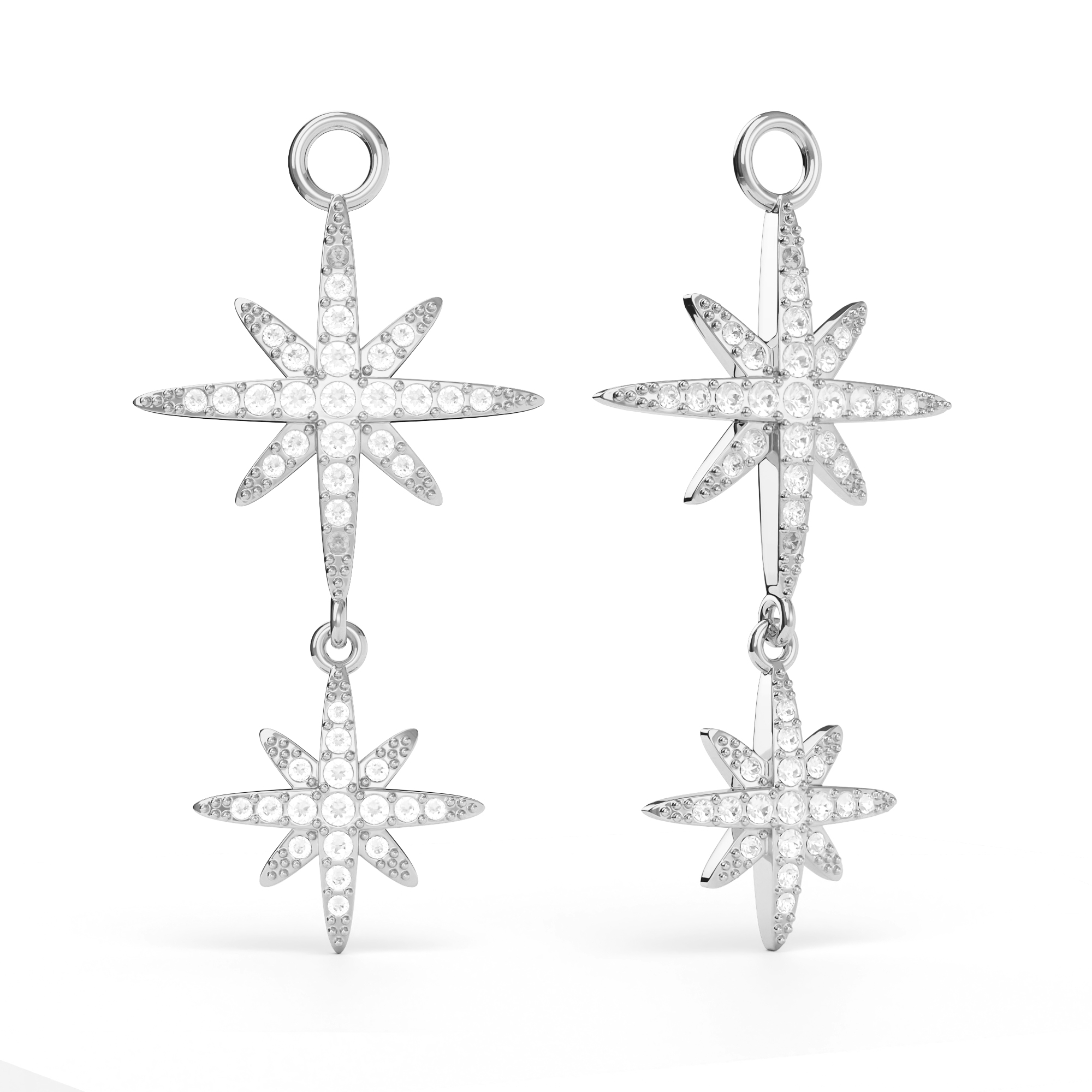 Polaris Statement Drop Star Mix Charms Clear Crystals Rhodium Plated