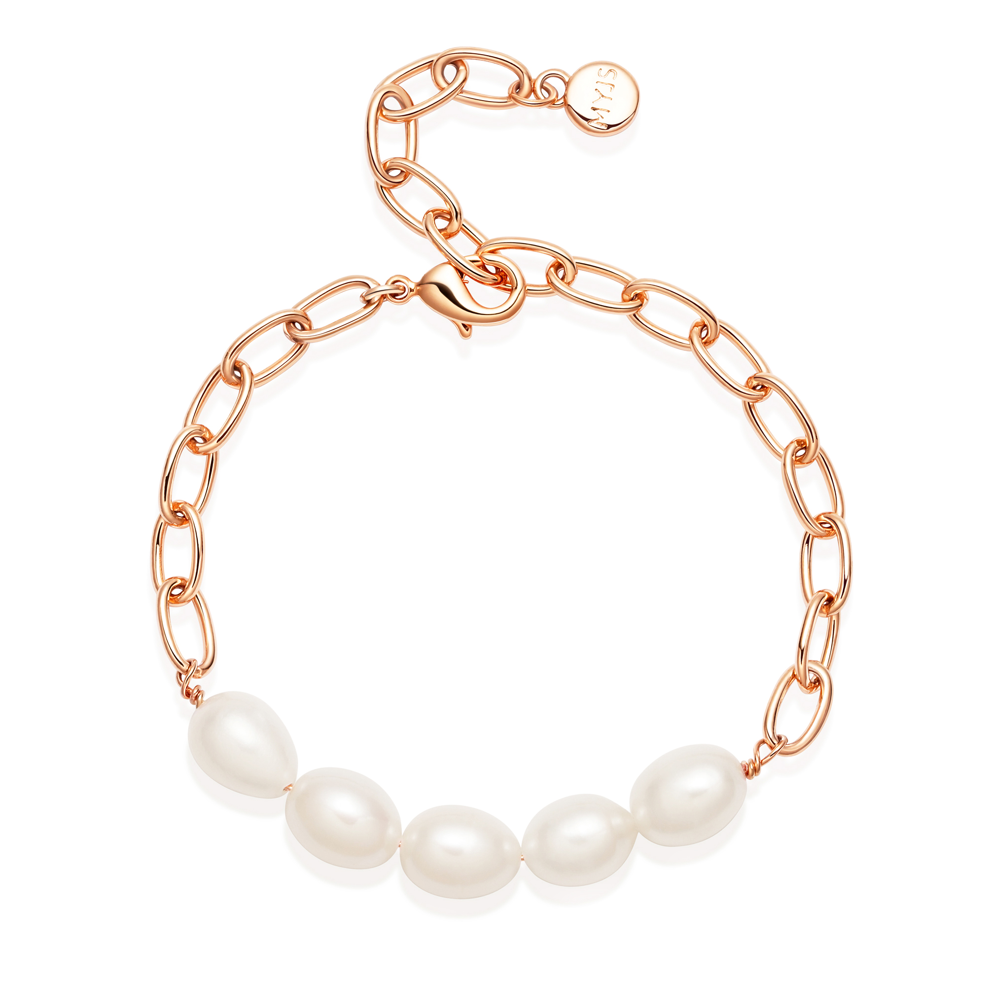 Bold Oval Freshwater Pearl Bracelet Rose Gold Plated