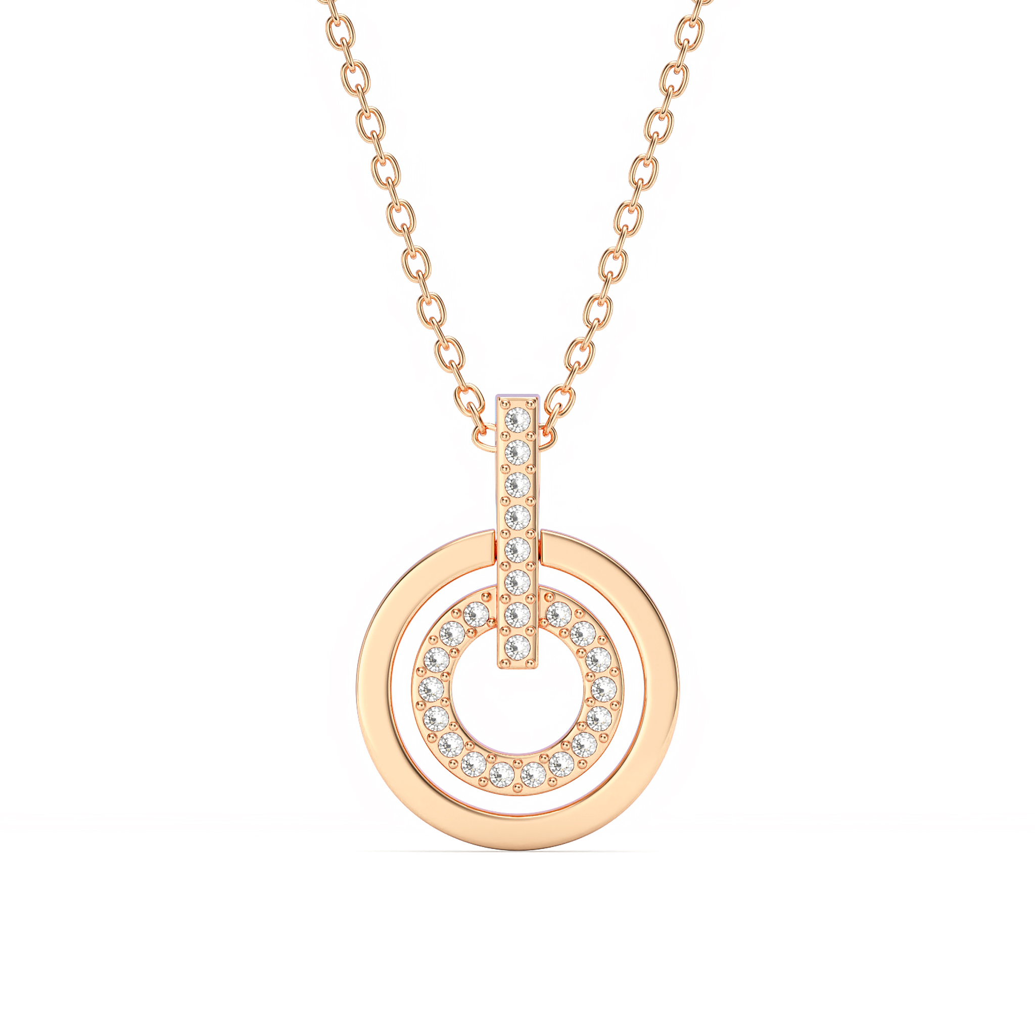 Circle Double Necklace Clear Crystal Rose Gold Plated