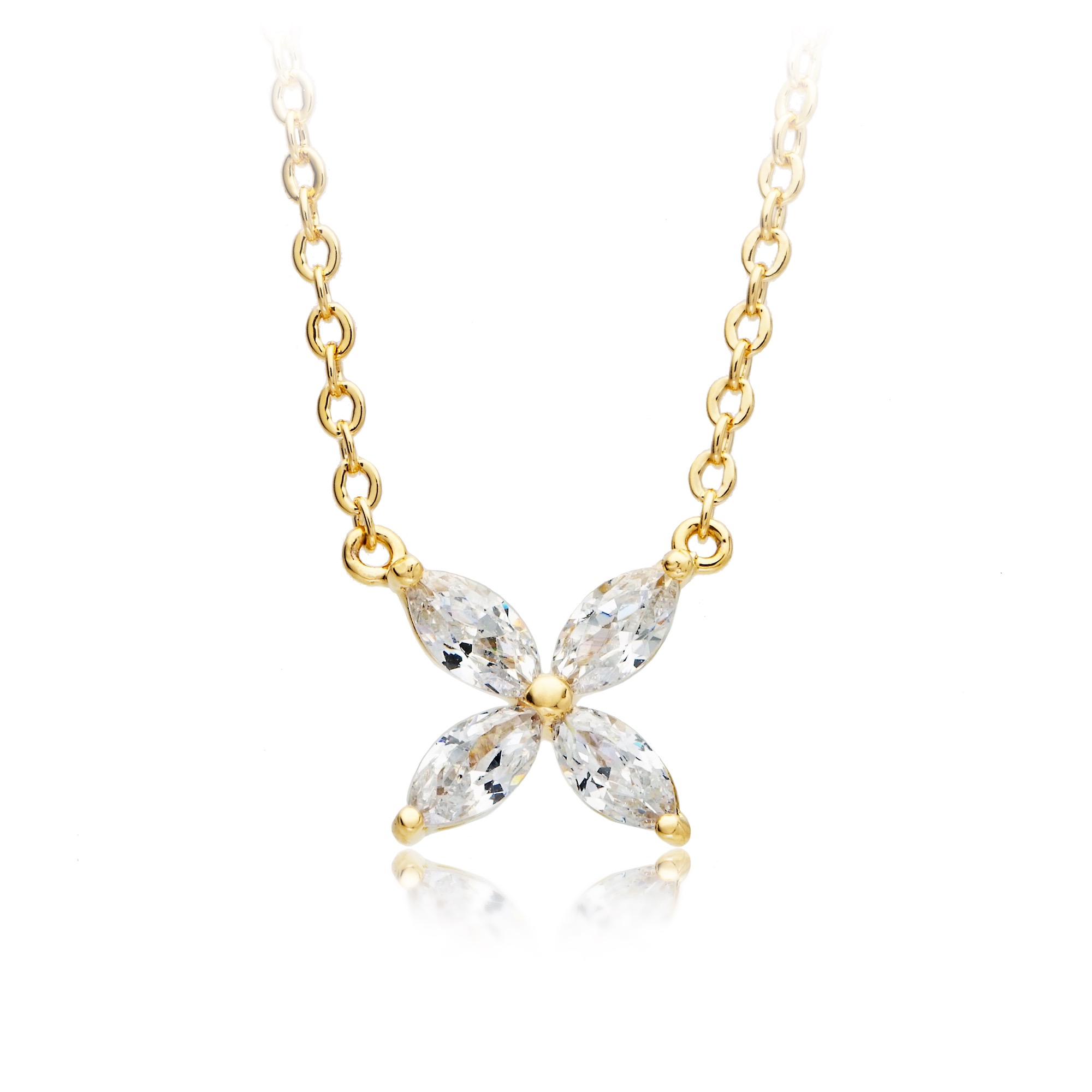 MYJS Victoria Flower Marquise CZ Pendant Necklace Gold Plated Bridal Gift