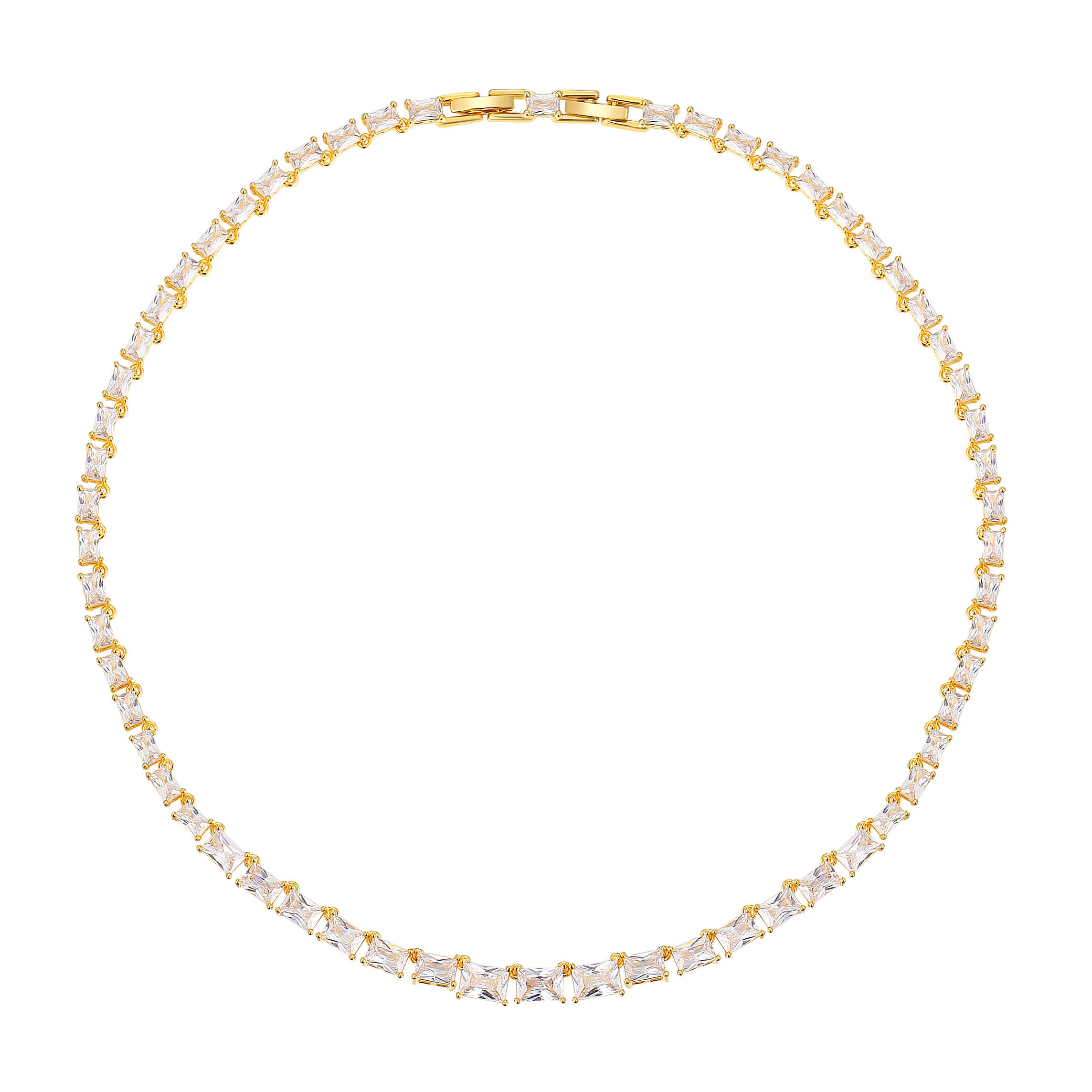 Jazz Tennis Necklace w Baguette Cut Cubic Zirconia Gold Plated