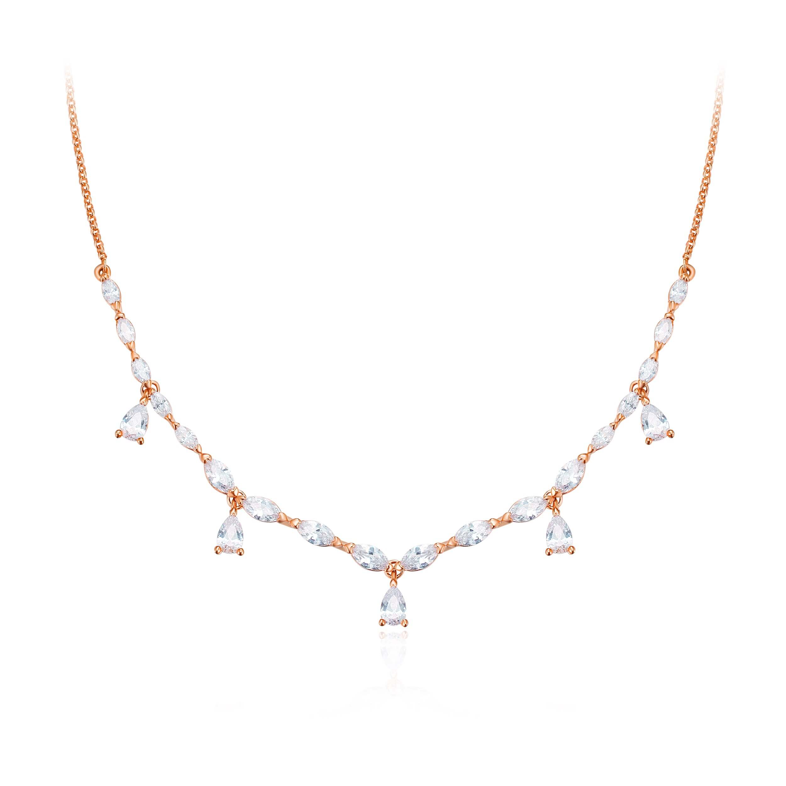 Louison Layer Necklace w Cubic Zirconia Rose Gold Plated