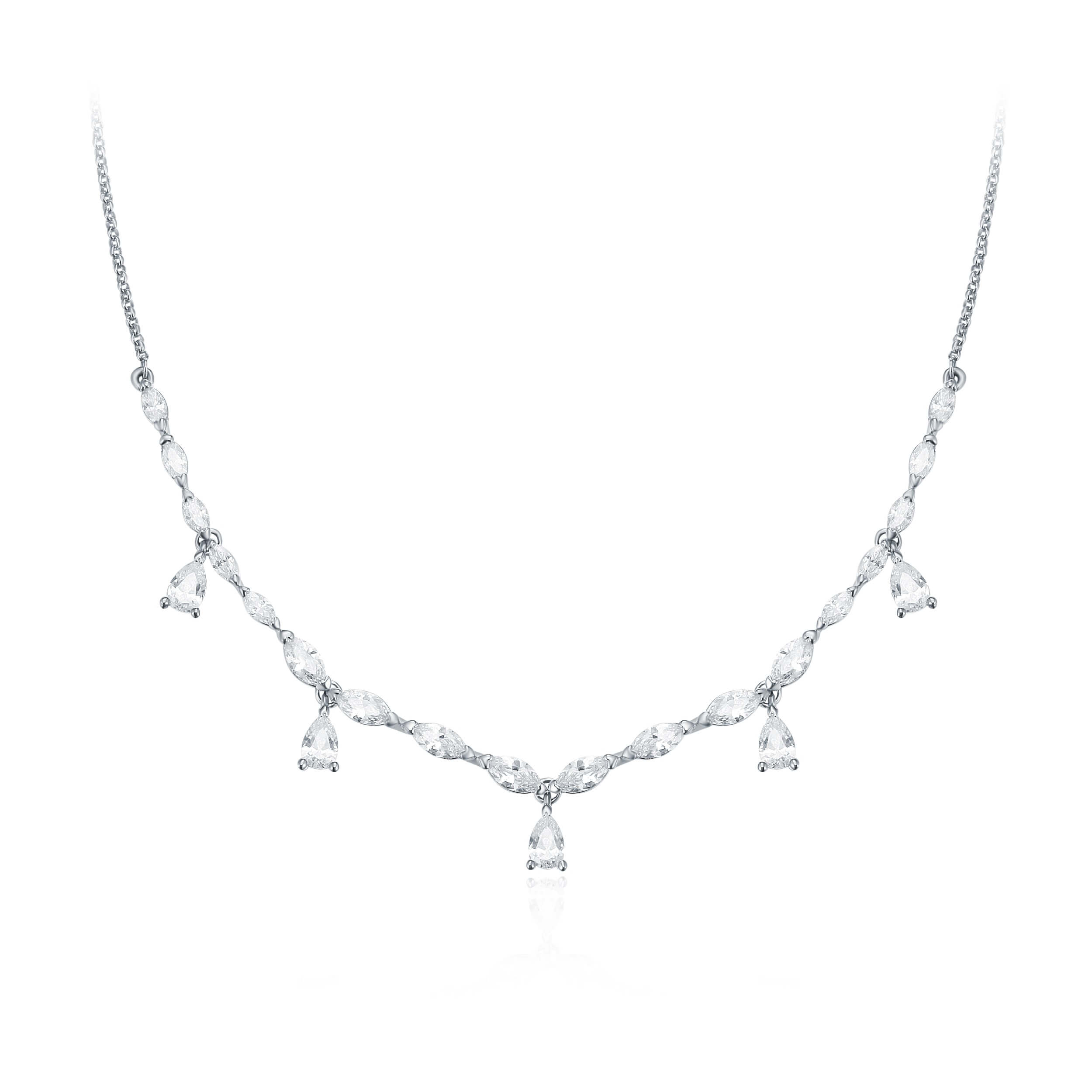 Louison Layer Necklace w Cubic Zirconia Rhodium Plated