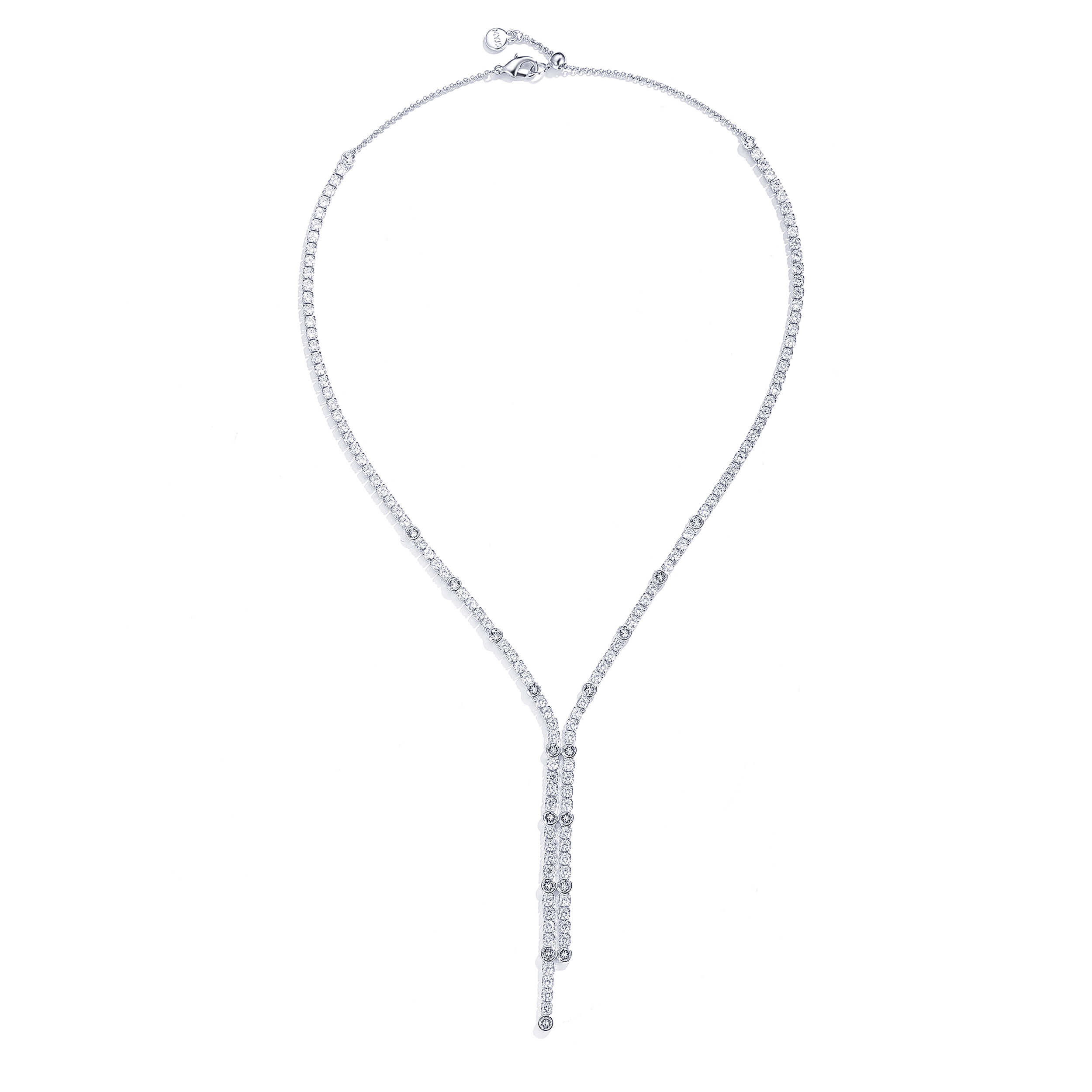 Alexis Deep Drop Statement Necklace with Cubic Zirconia Rhodium Plated
