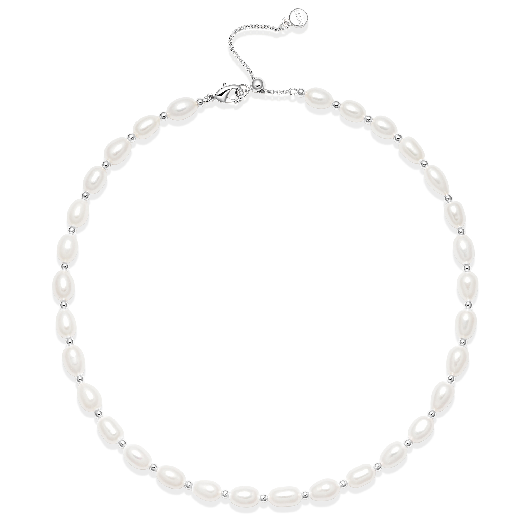 Cadence Freshwater Pearl Necklace Rhodium Plated