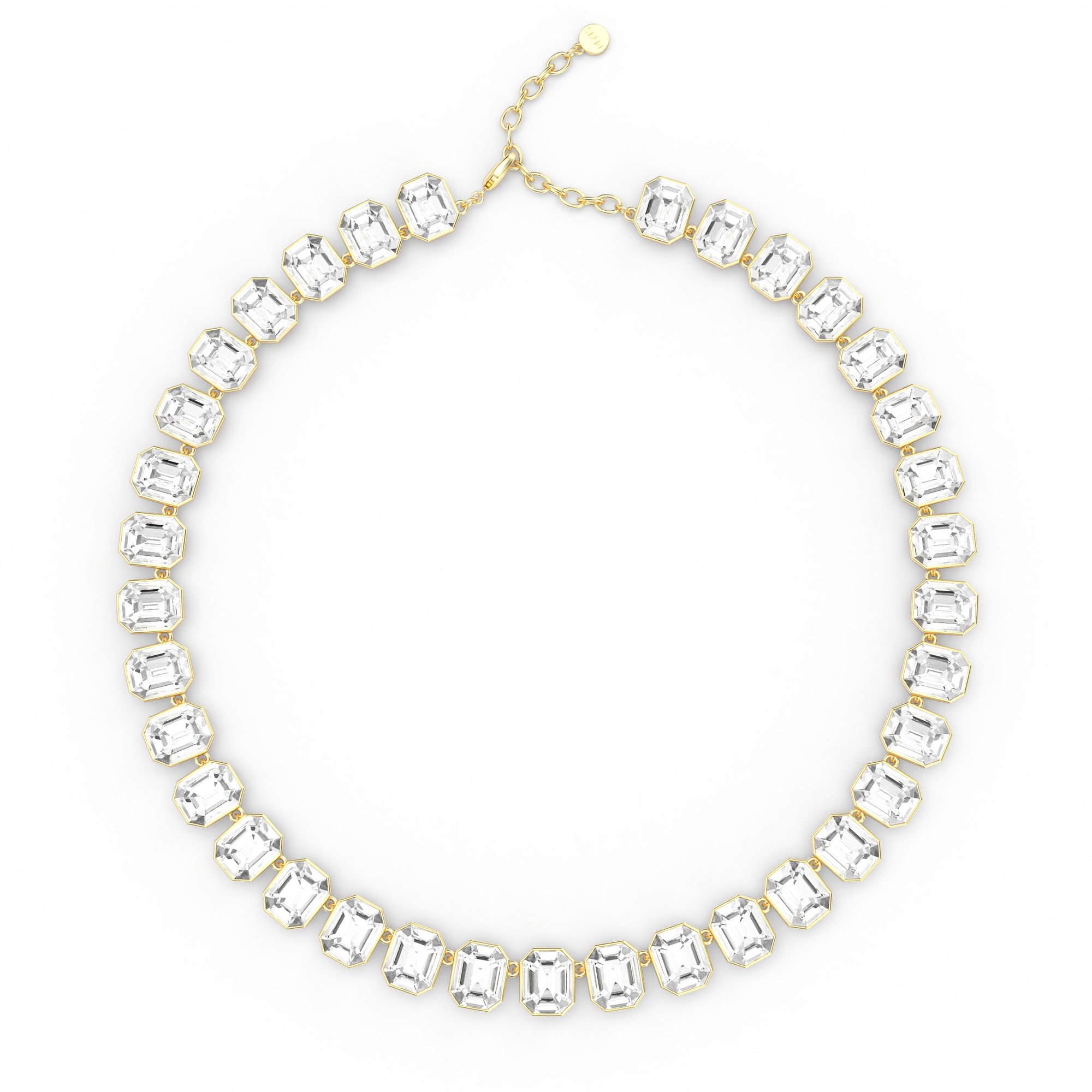 Octagon Statement Necklace Clear Crystals Gold Plated