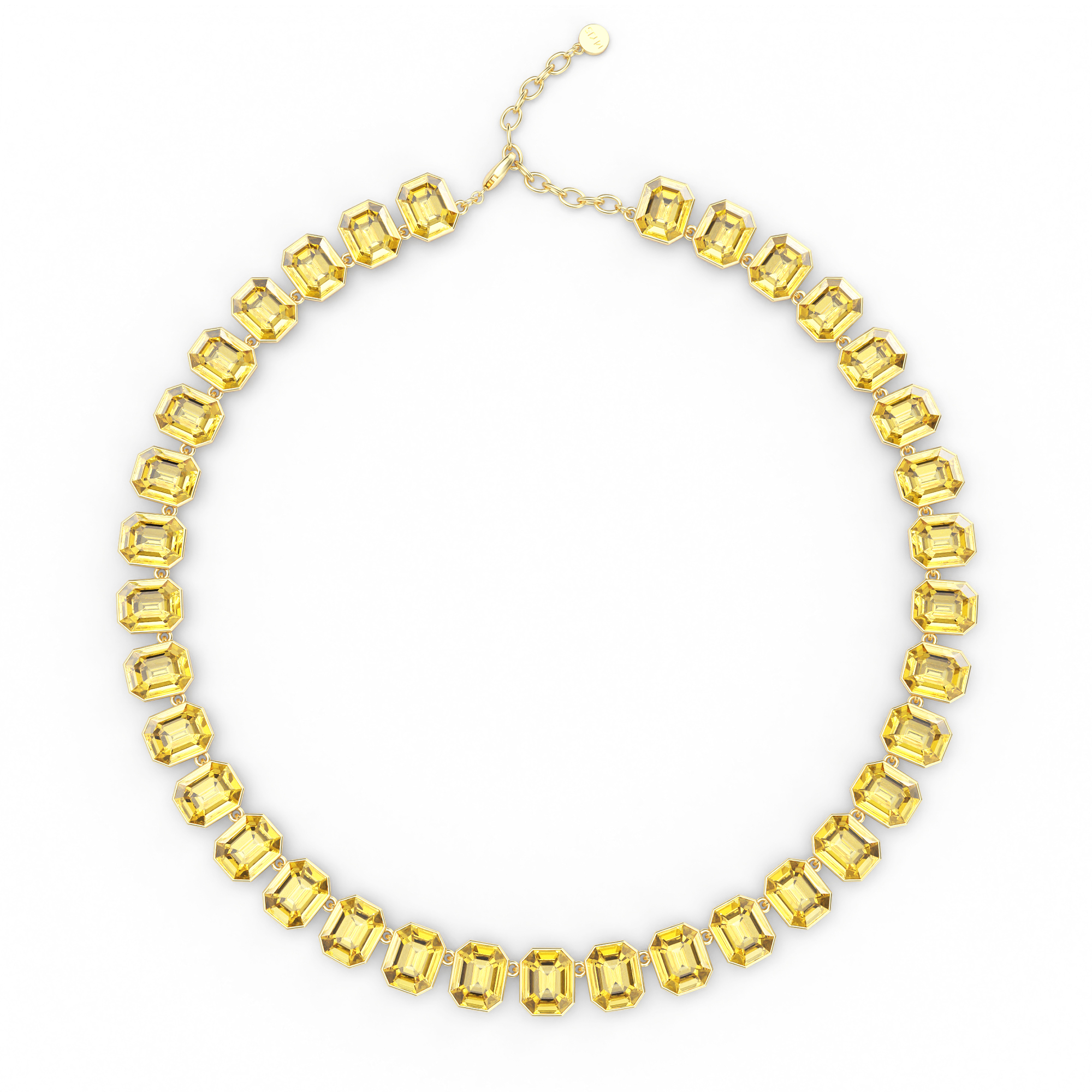 Octagon Statement Necklace Light Topaz Crystals Gold Plated