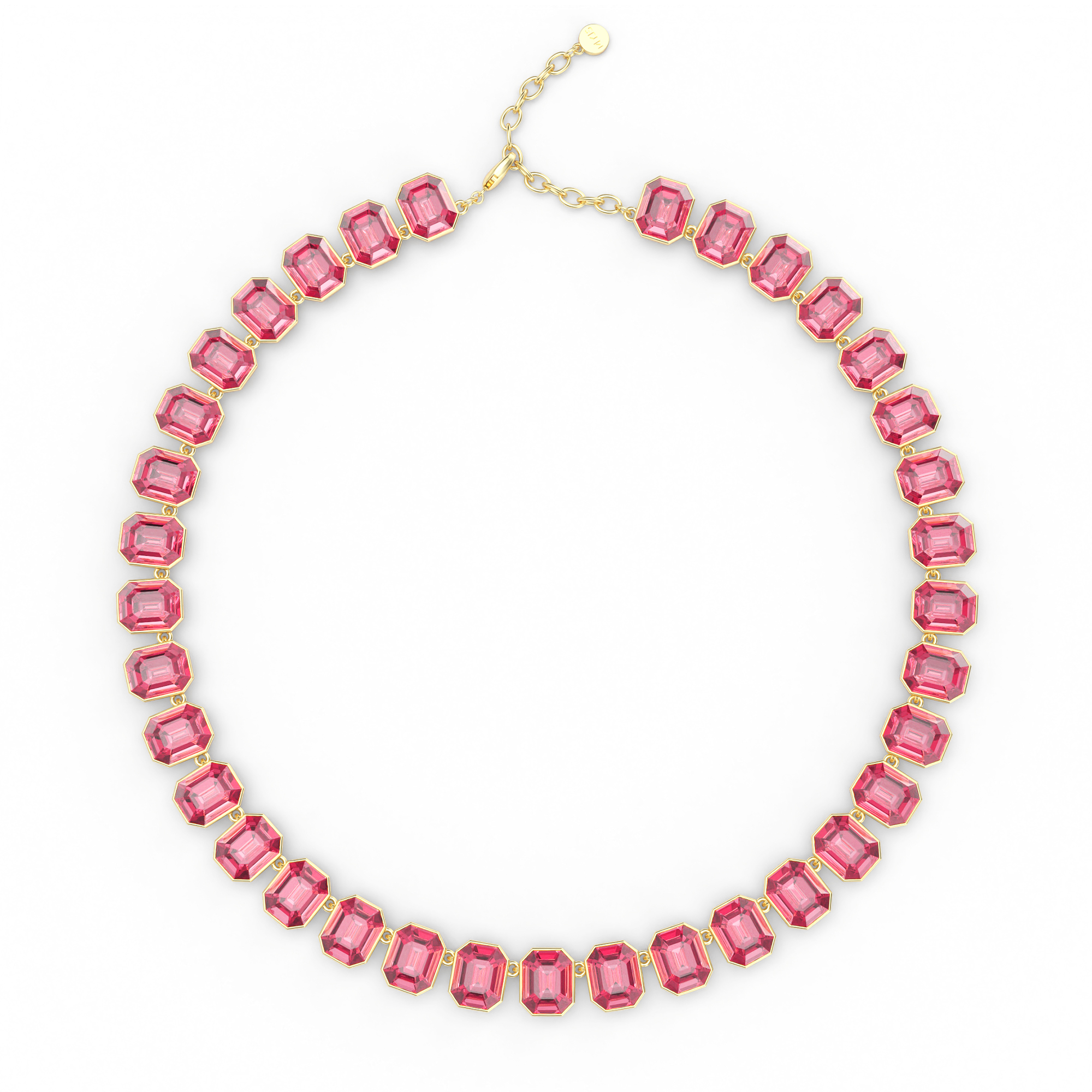 Octagon Statement Necklace Rose Crystals Gold Plated