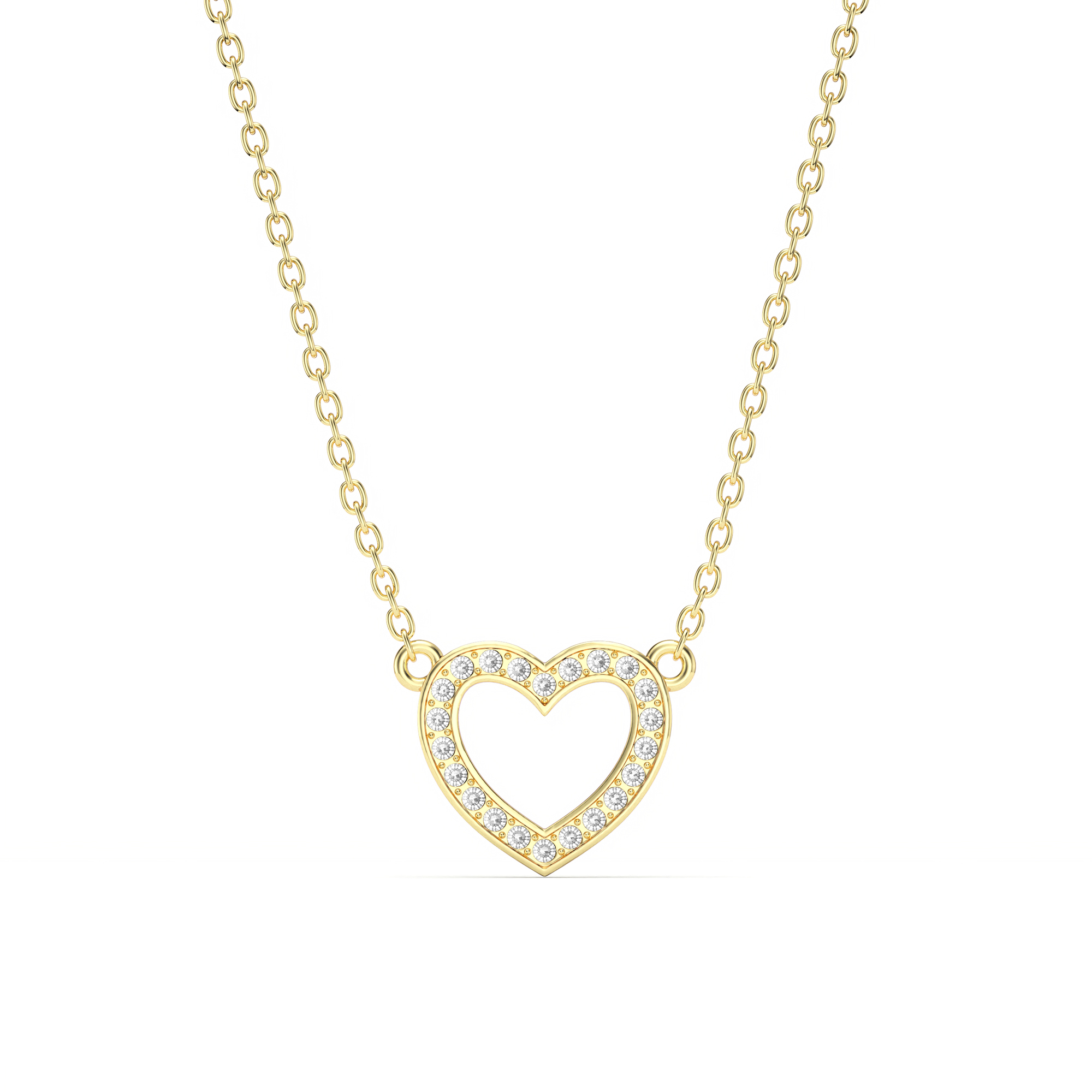 Open Heart Necklace Clear Crystals Gold Plated