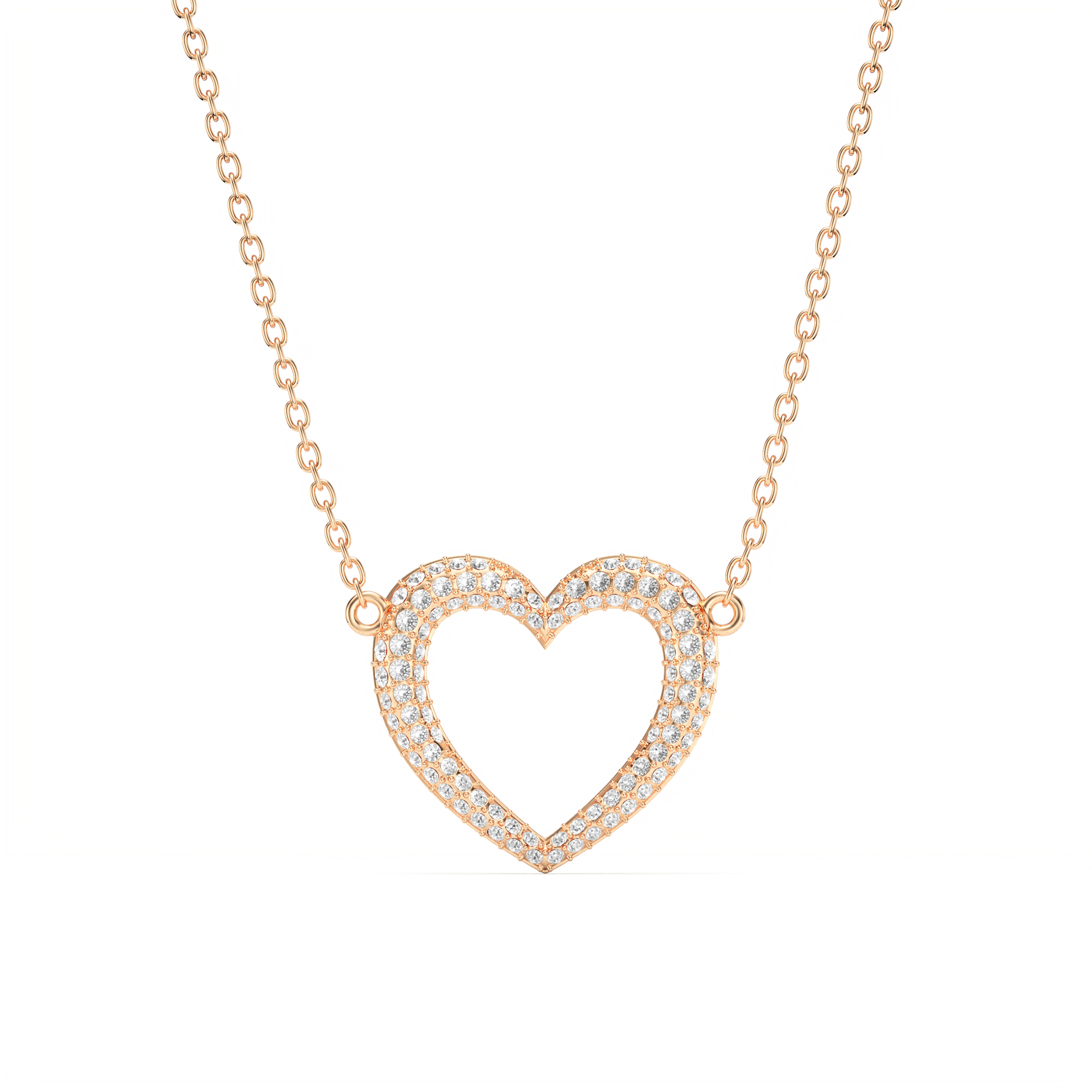 Open Heart Statement Pave Necklace Clear Crystals Rose Gold Plated