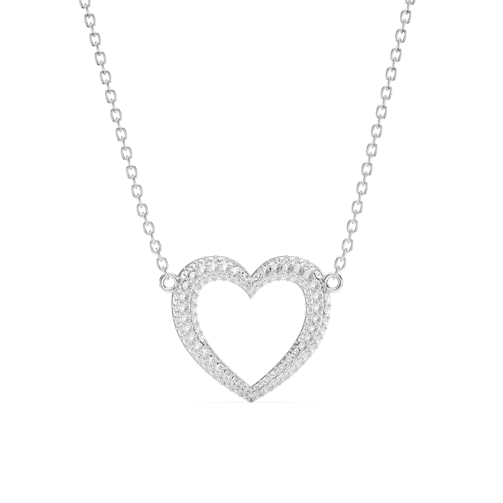 Open Heart Statement Pave Necklace Clear Crystals Rhodium Plated