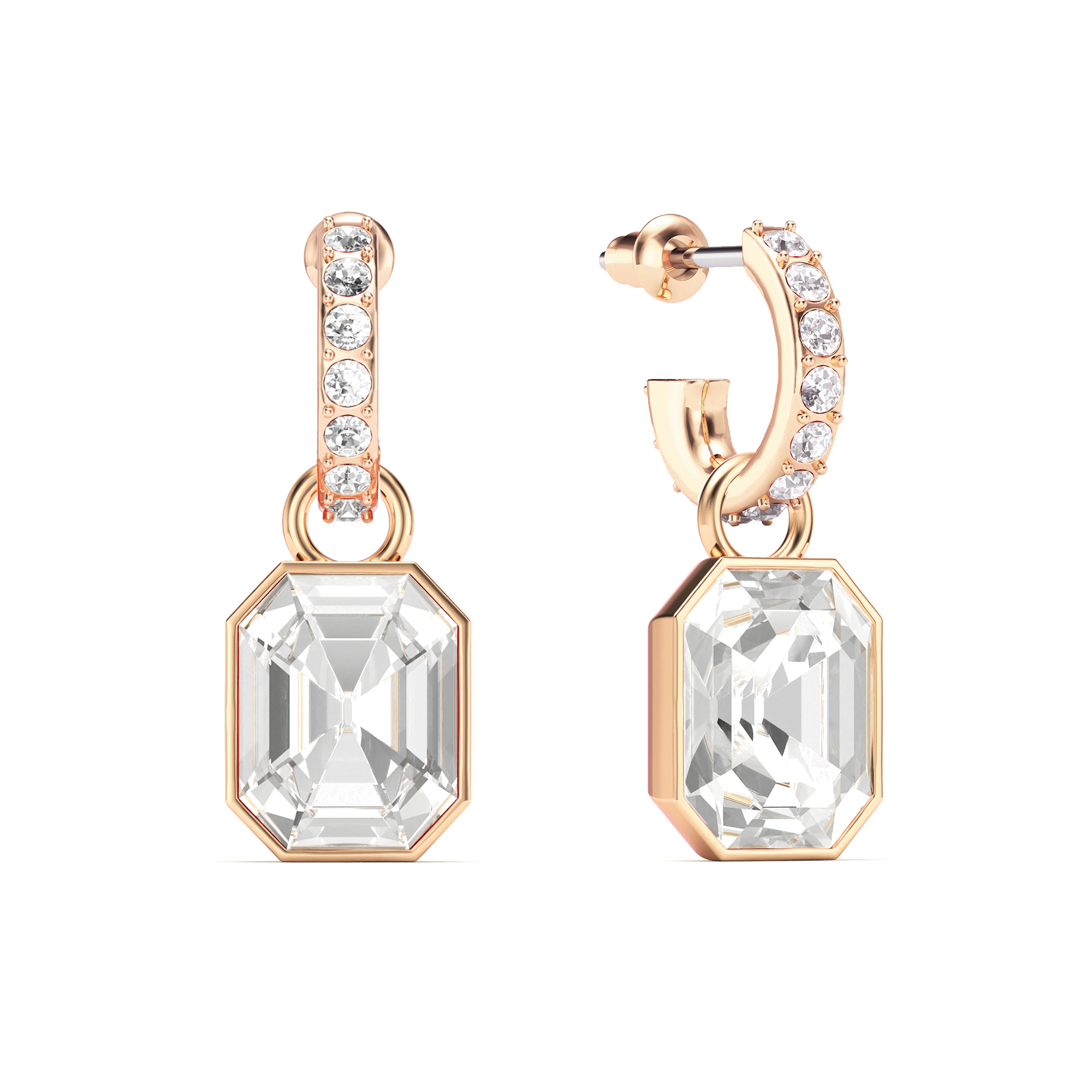 Octagon Drop Earrings Clear Crystals Rose Gold Plated